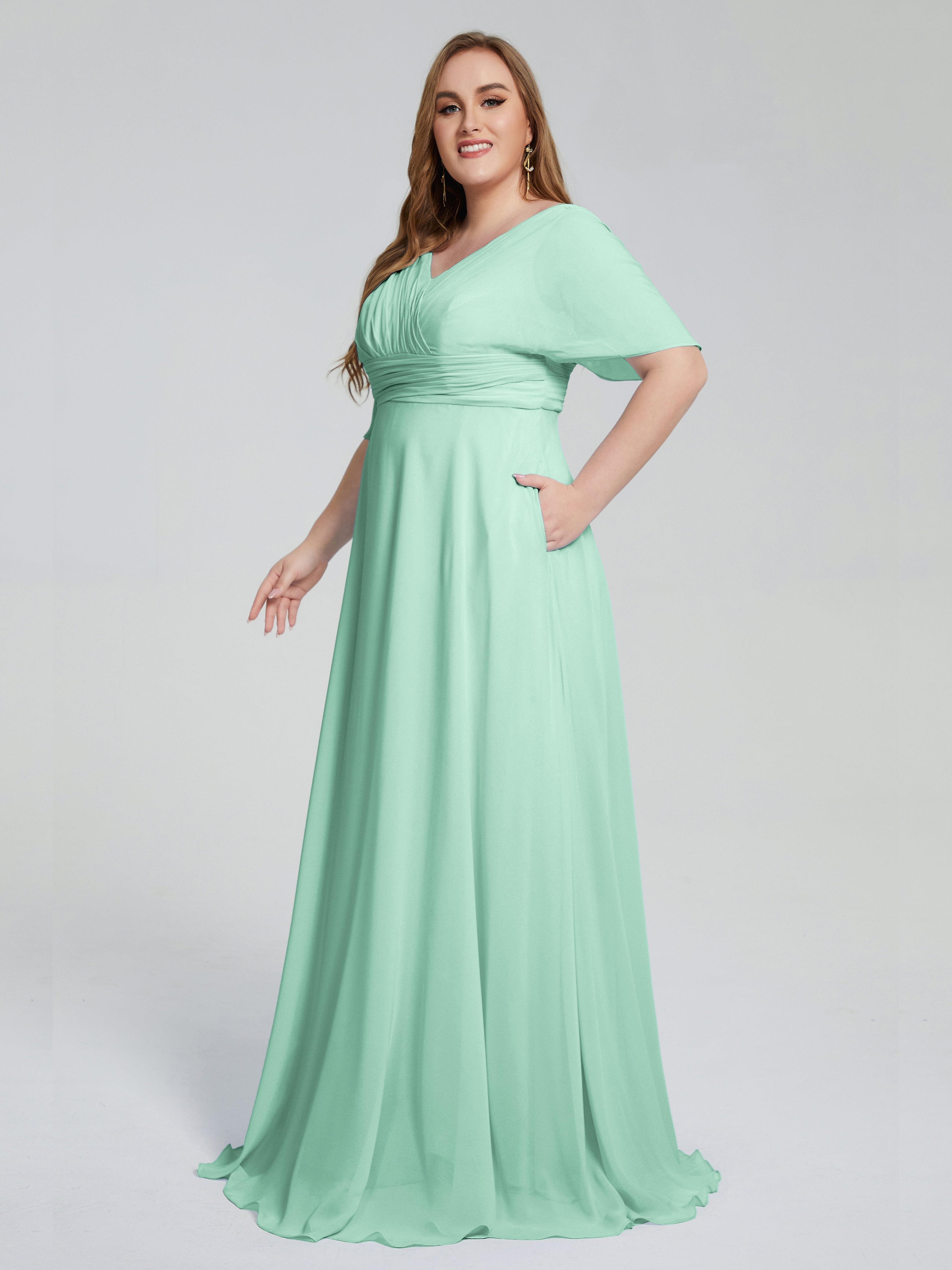 Daniela Sweep Train Plus Size Bridesmaid Dresses with Sleeves