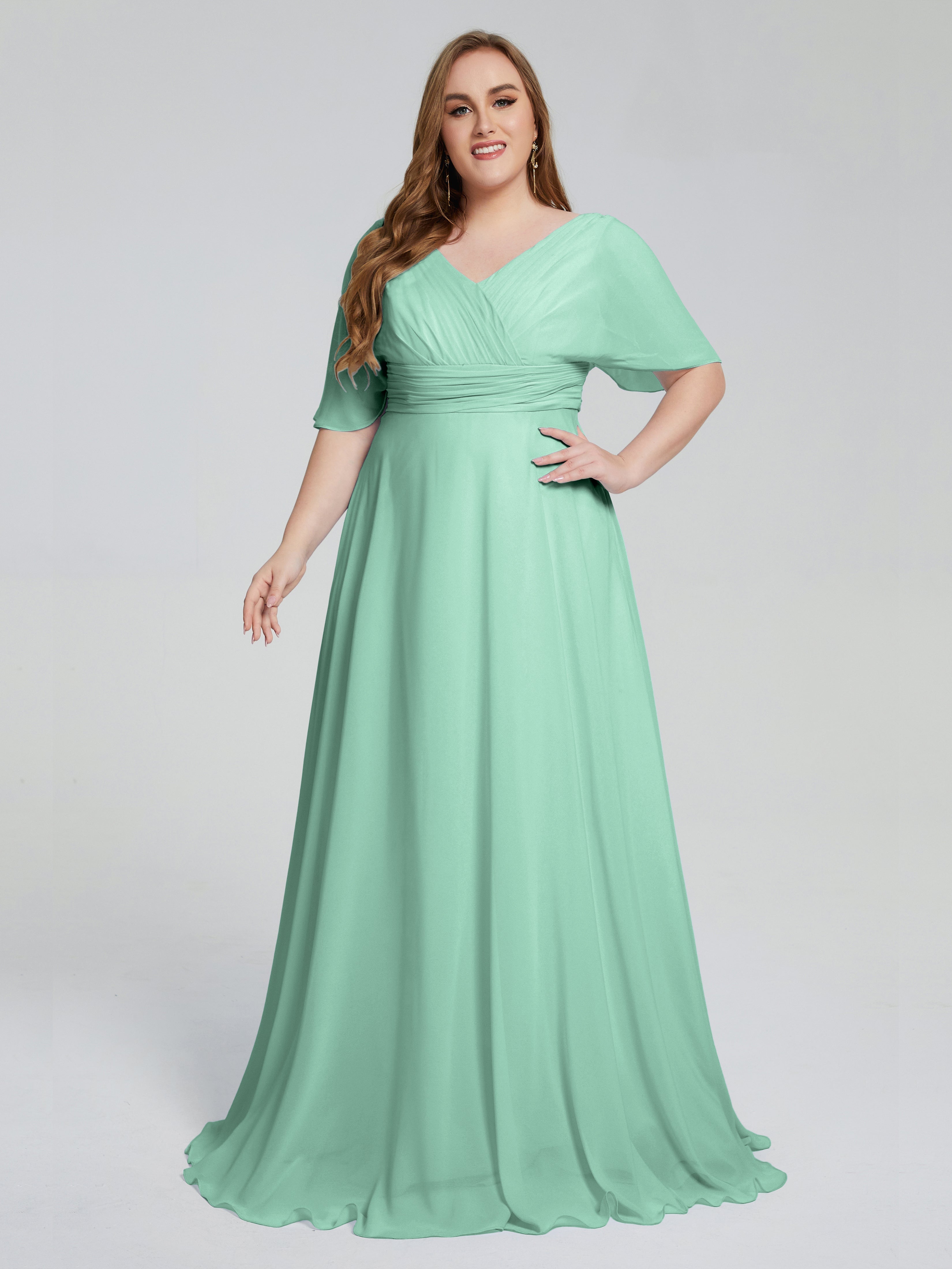 Daniela Sweep Train Plus Size Bridesmaid Dresses with Sleeves