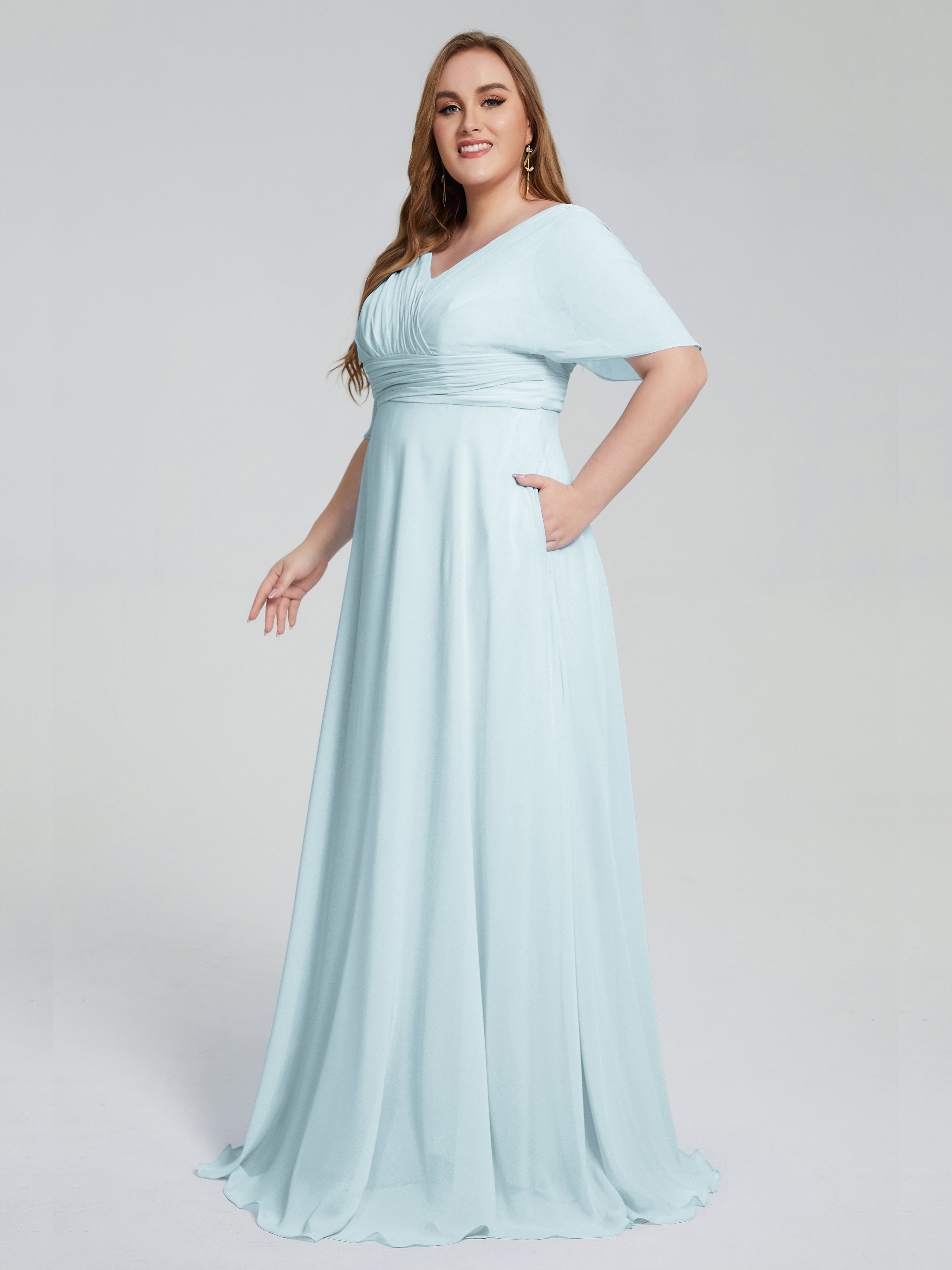 Daniela Sweep Train Plus Size Bridesmaid Dresses with Sleeves