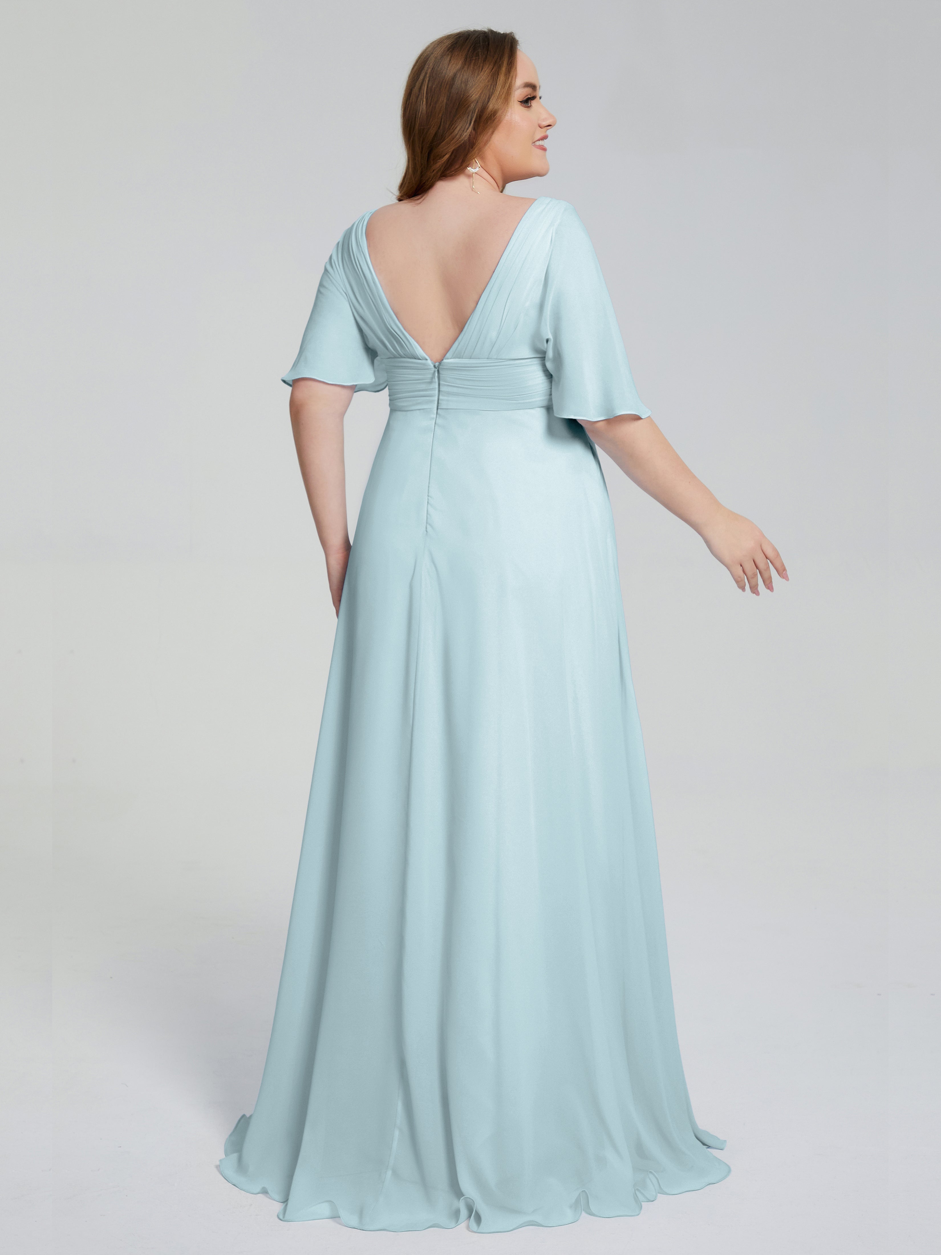 Daniela Sweep Train Plus Size Bridesmaid Dresses with Sleeves