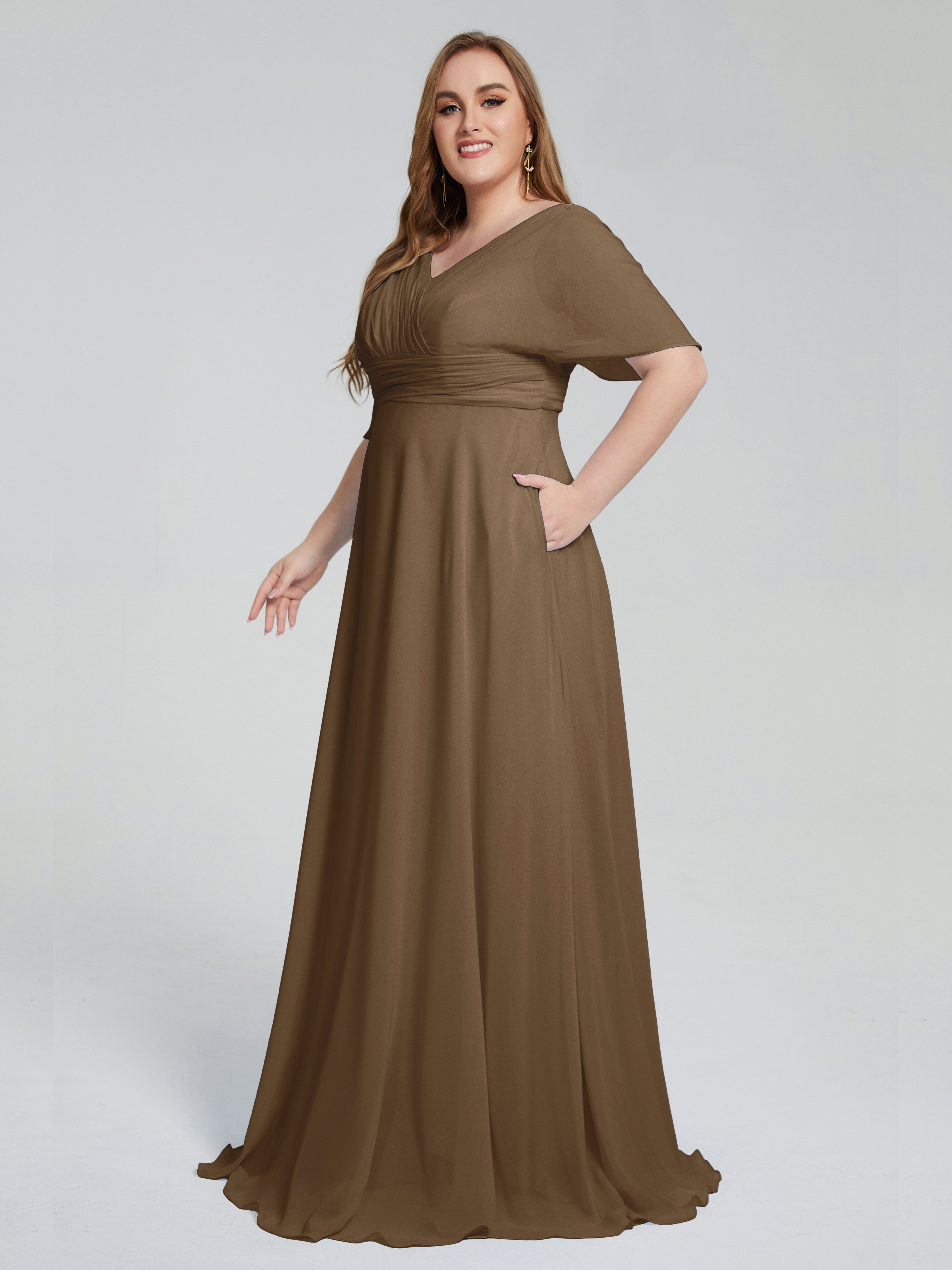 Daniela Sweep Train Plus Size Bridesmaid Dresses with Sleeves