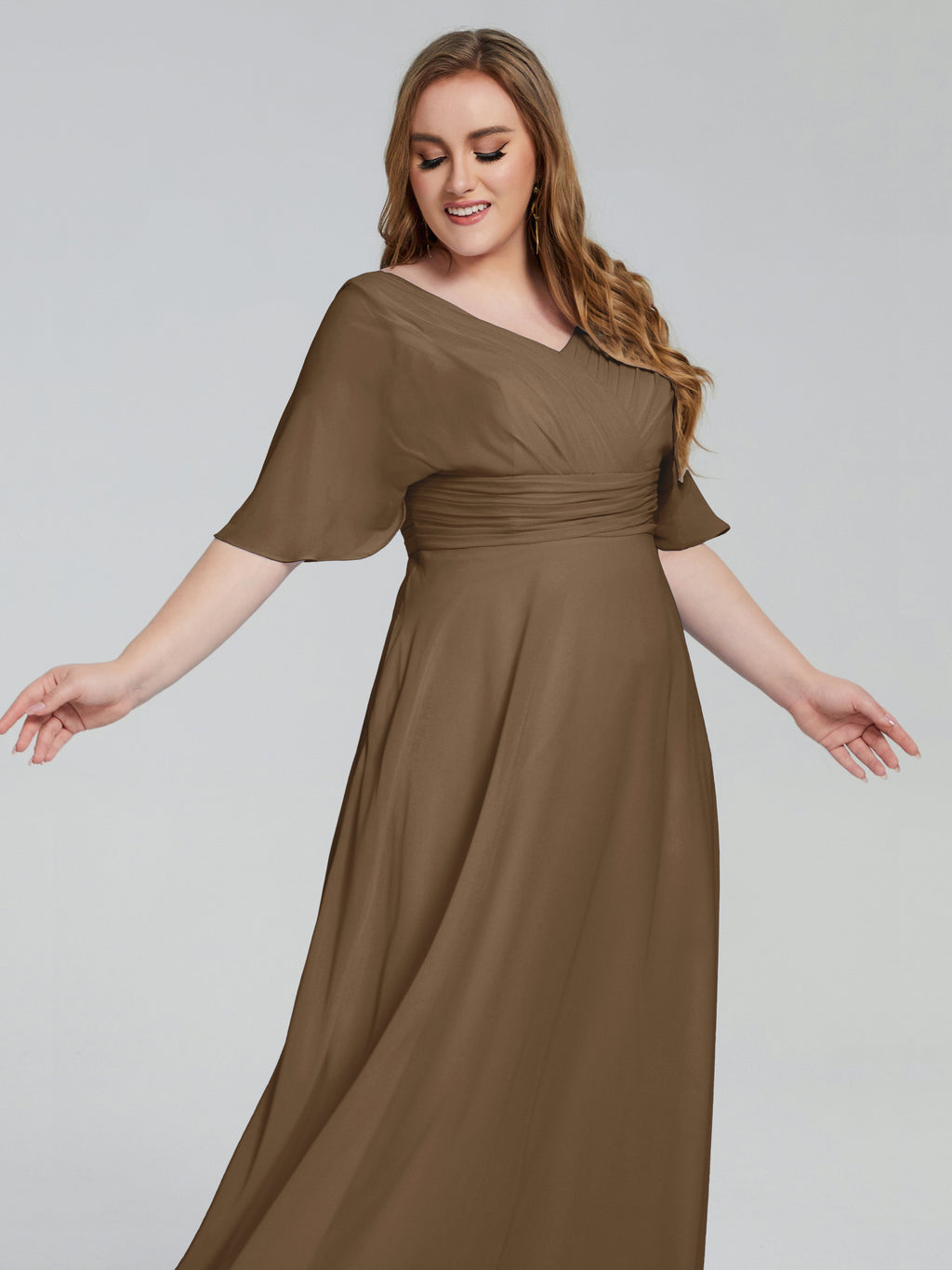 Daniela Sweep Train Plus Size Bridesmaid Dresses with Sleeves