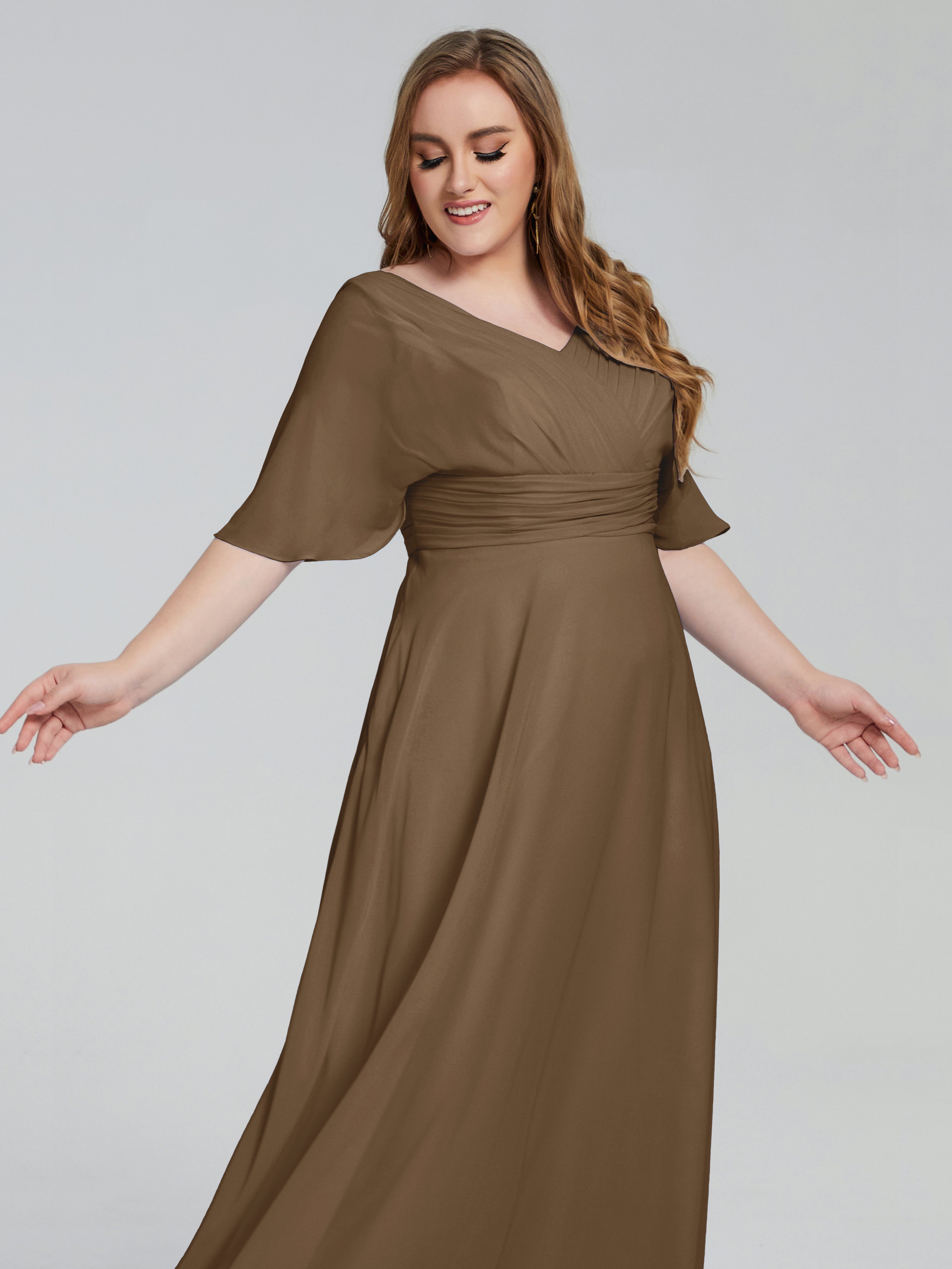 Daniela Sweep Train Plus Size Bridesmaid Dresses with Sleeves