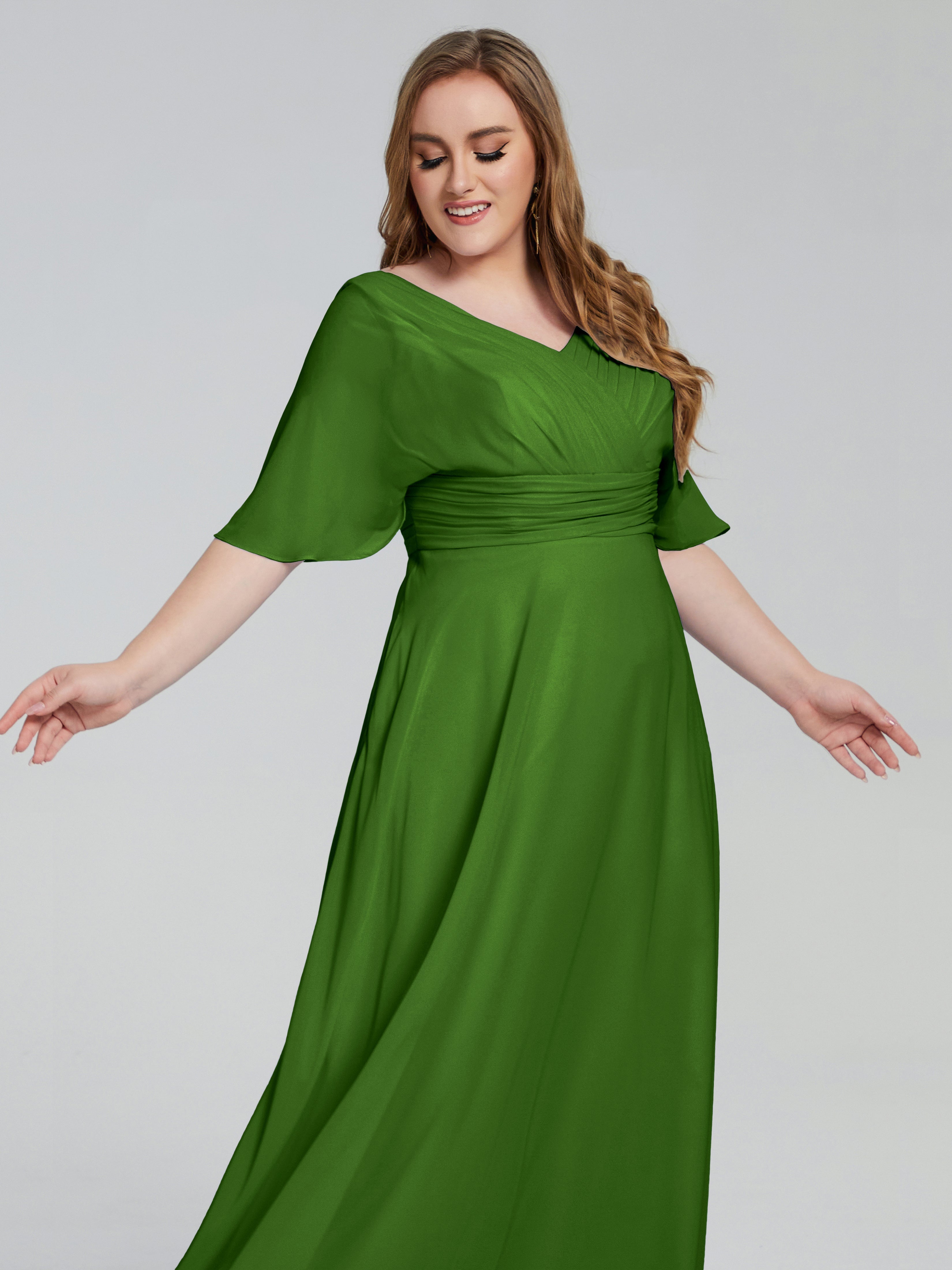 Daniela Sweep Train Plus Size Bridesmaid Dresses with Sleeves