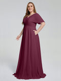 Daniela Sweep Train Plus Size Bridesmaid Dresses with Sleeves