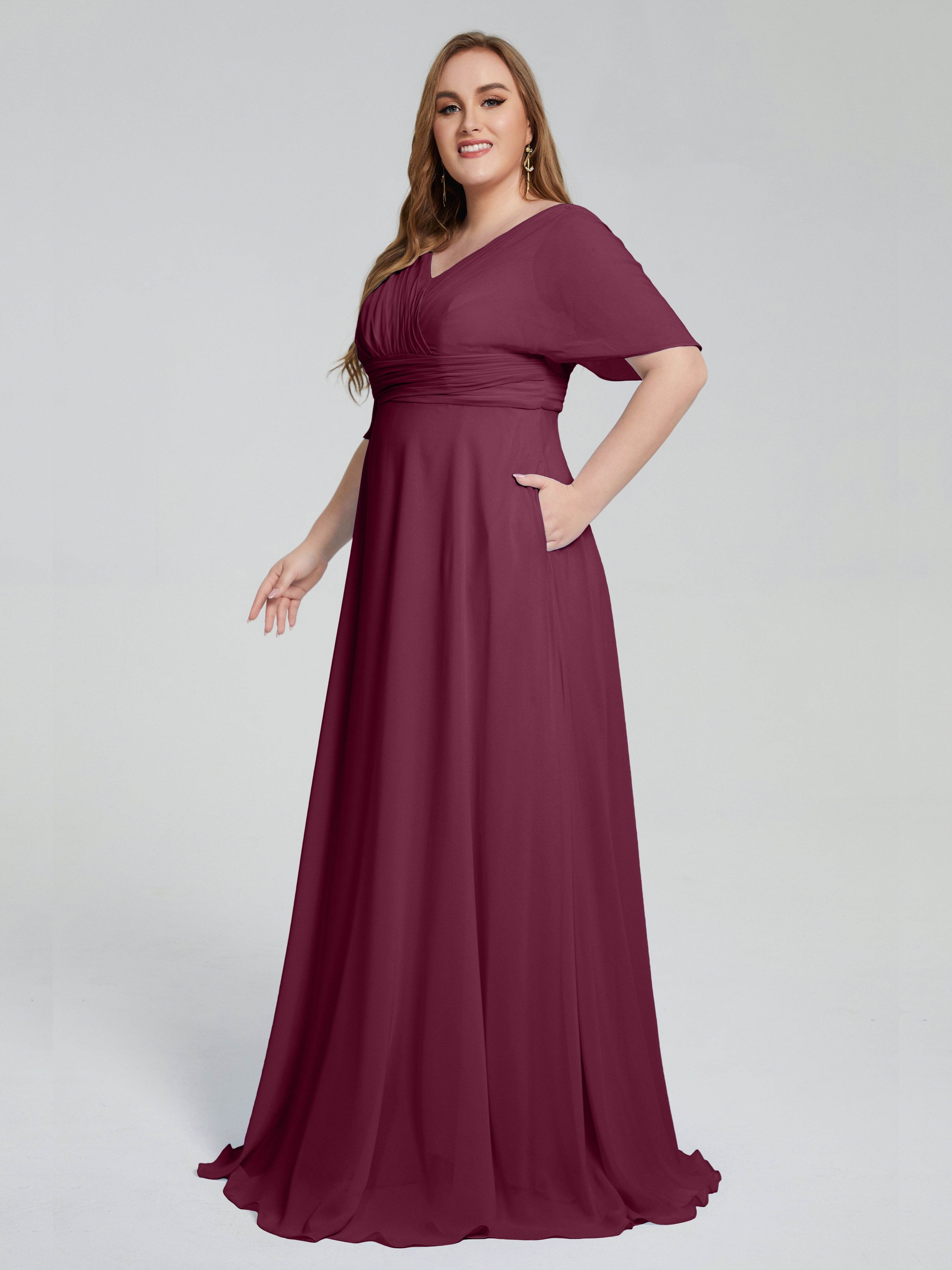 Daniela Sweep Train Plus Size Bridesmaid Dresses with Sleeves