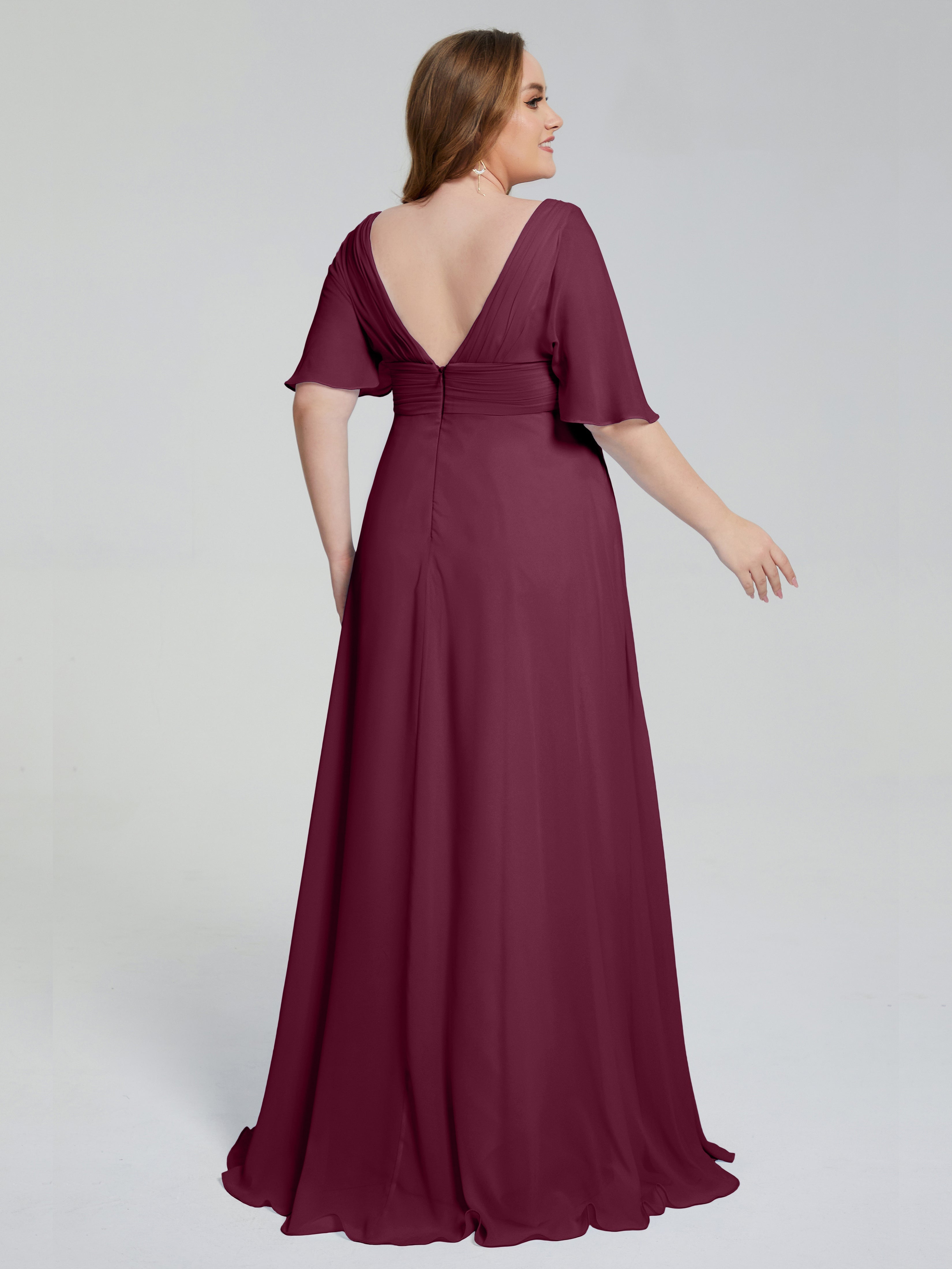 Daniela Sweep Train Plus Size Bridesmaid Dresses with Sleeves
