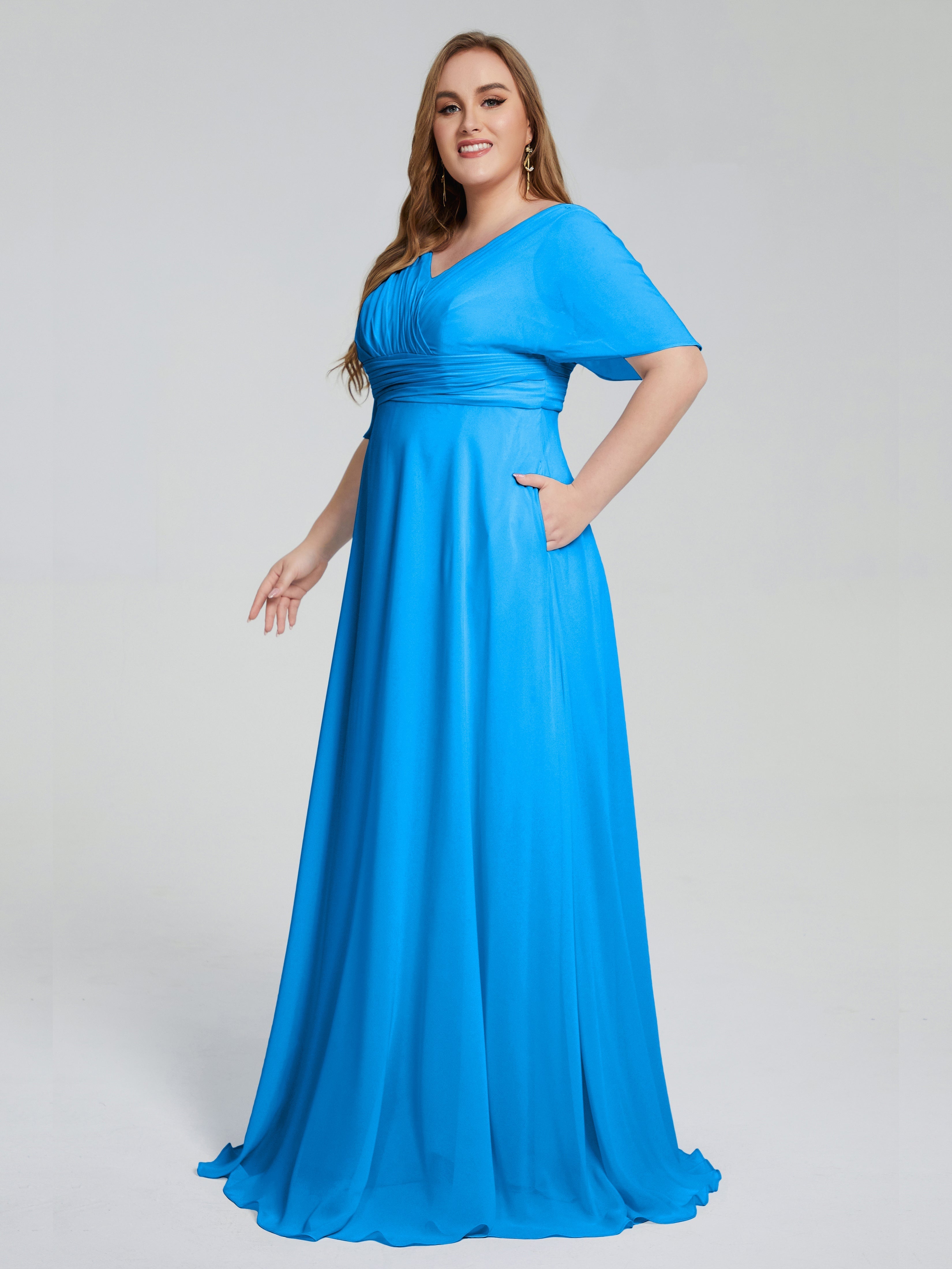 Daniela Sweep Train Plus Size Bridesmaid Dresses with Sleeves