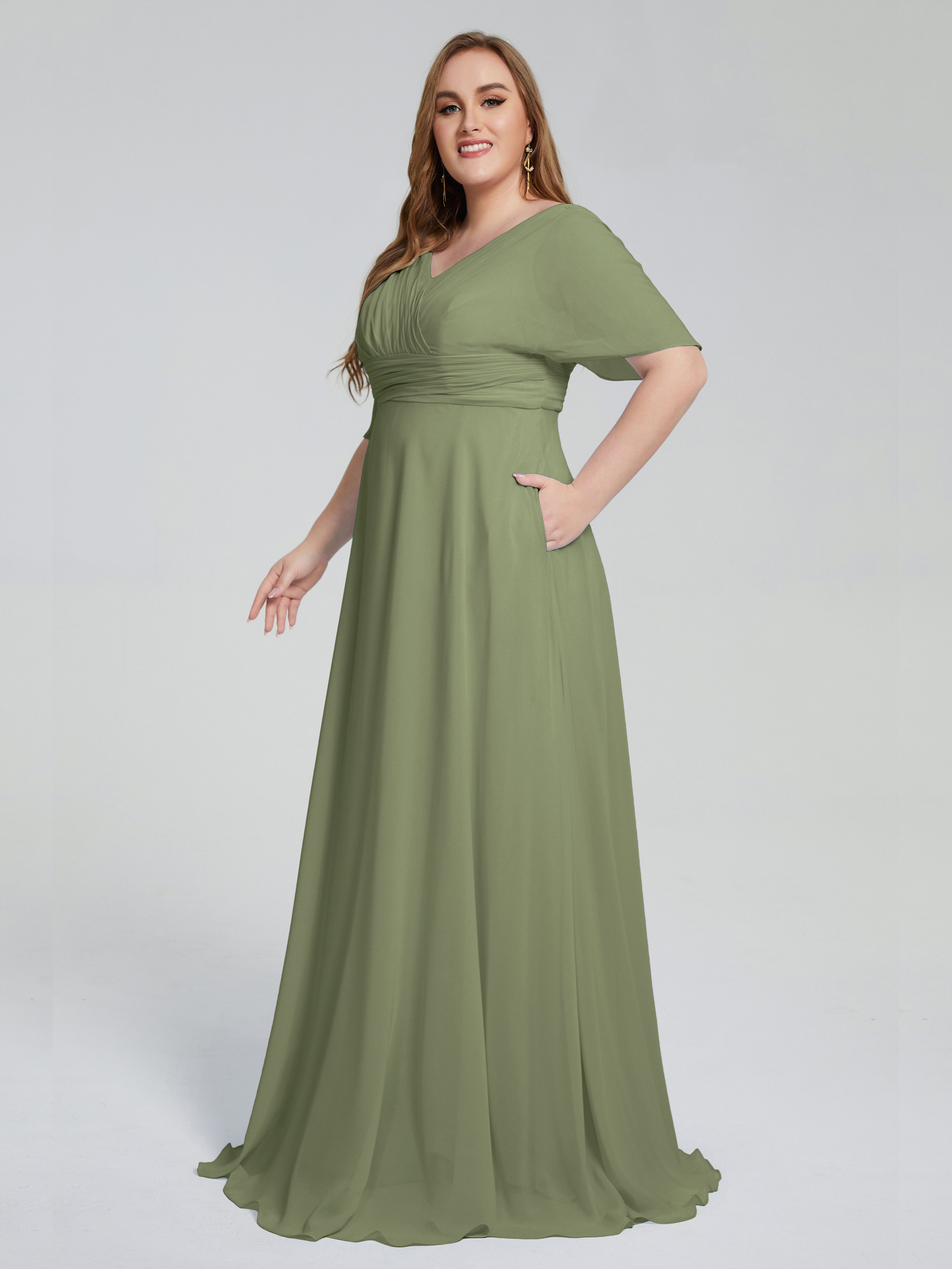 Daniela Sweep Train Plus Size Bridesmaid Dresses with Sleeves