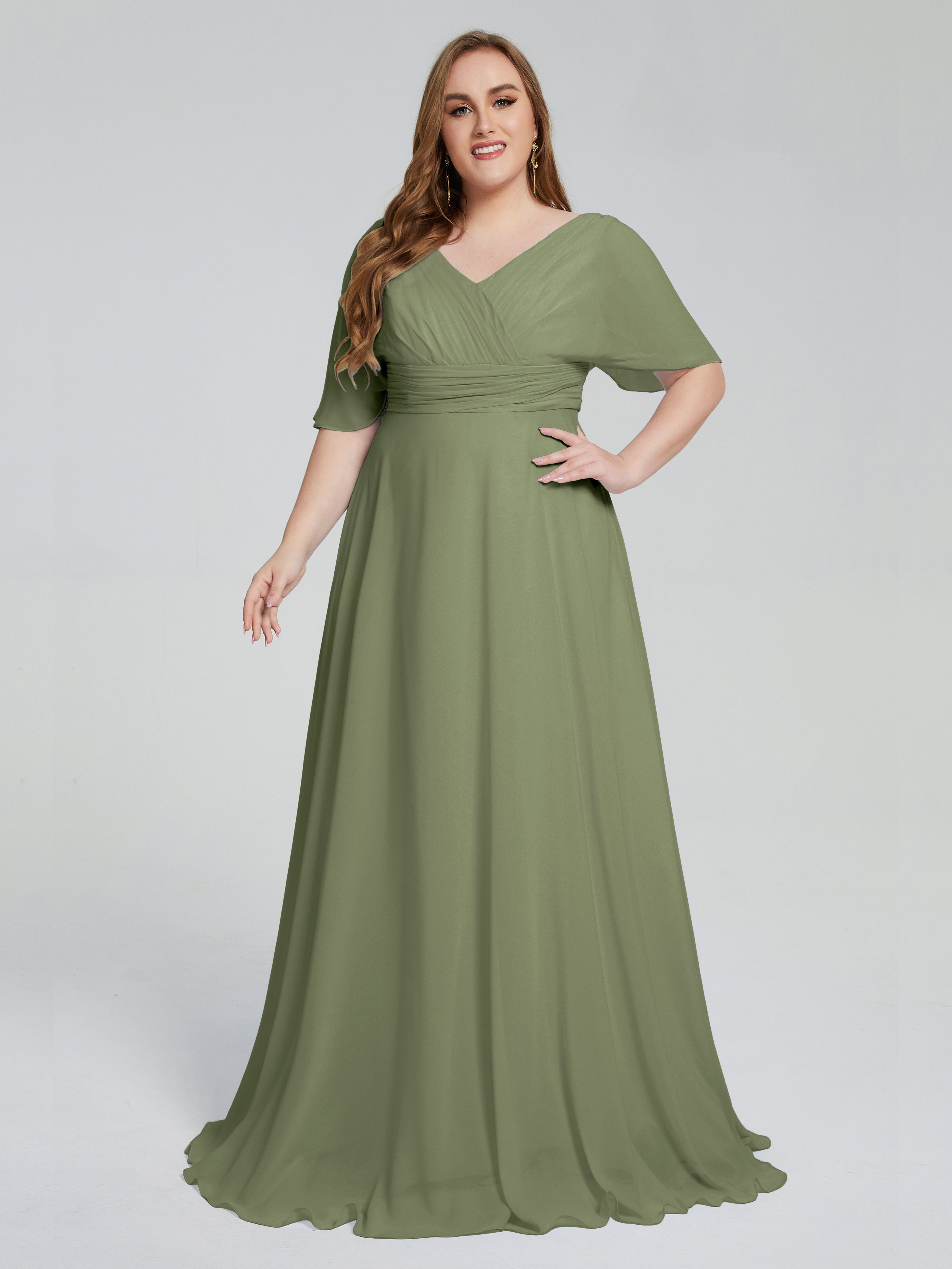 Daniela Sweep Train Plus Size Bridesmaid Dresses with Sleeves