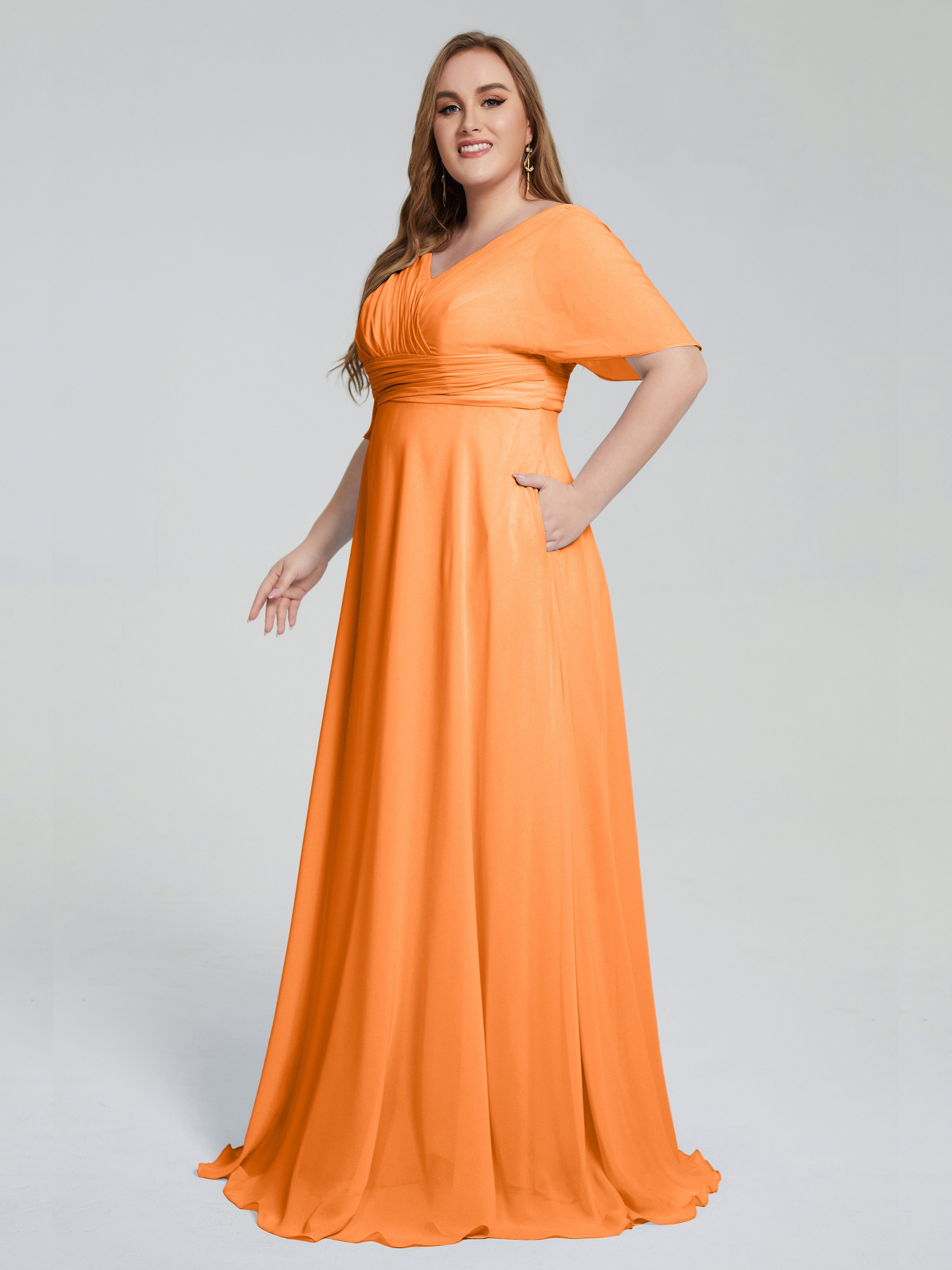 Daniela Sweep Train Plus Size Bridesmaid Dresses with Sleeves