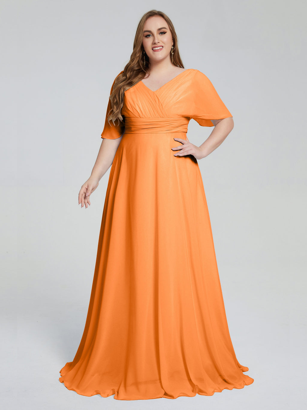 Daniela Sweep Train Plus Size Bridesmaid Dresses with Sleeves