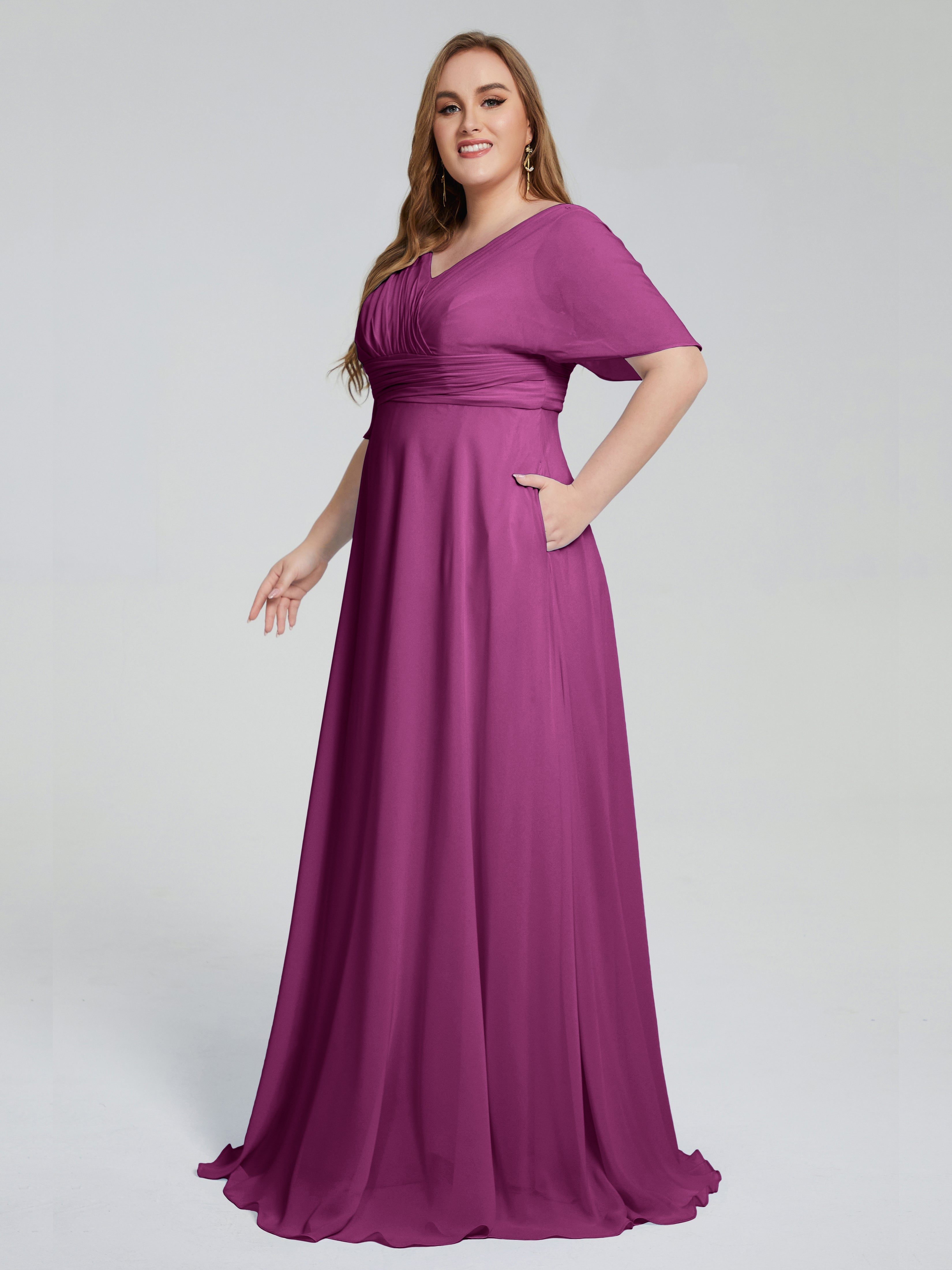 Daniela Sweep Train Plus Size Bridesmaid Dresses with Sleeves