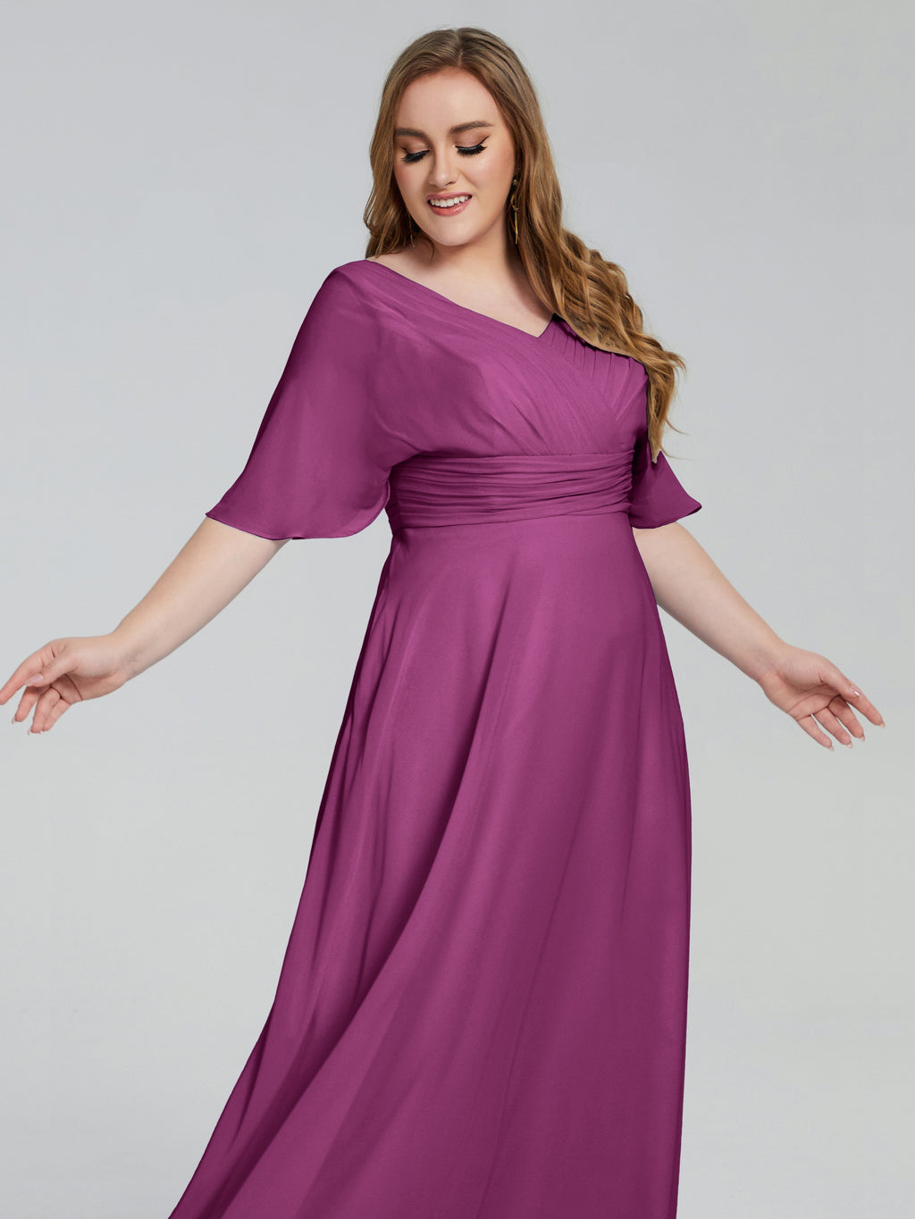 Daniela Sweep Train Plus Size Bridesmaid Dresses with Sleeves