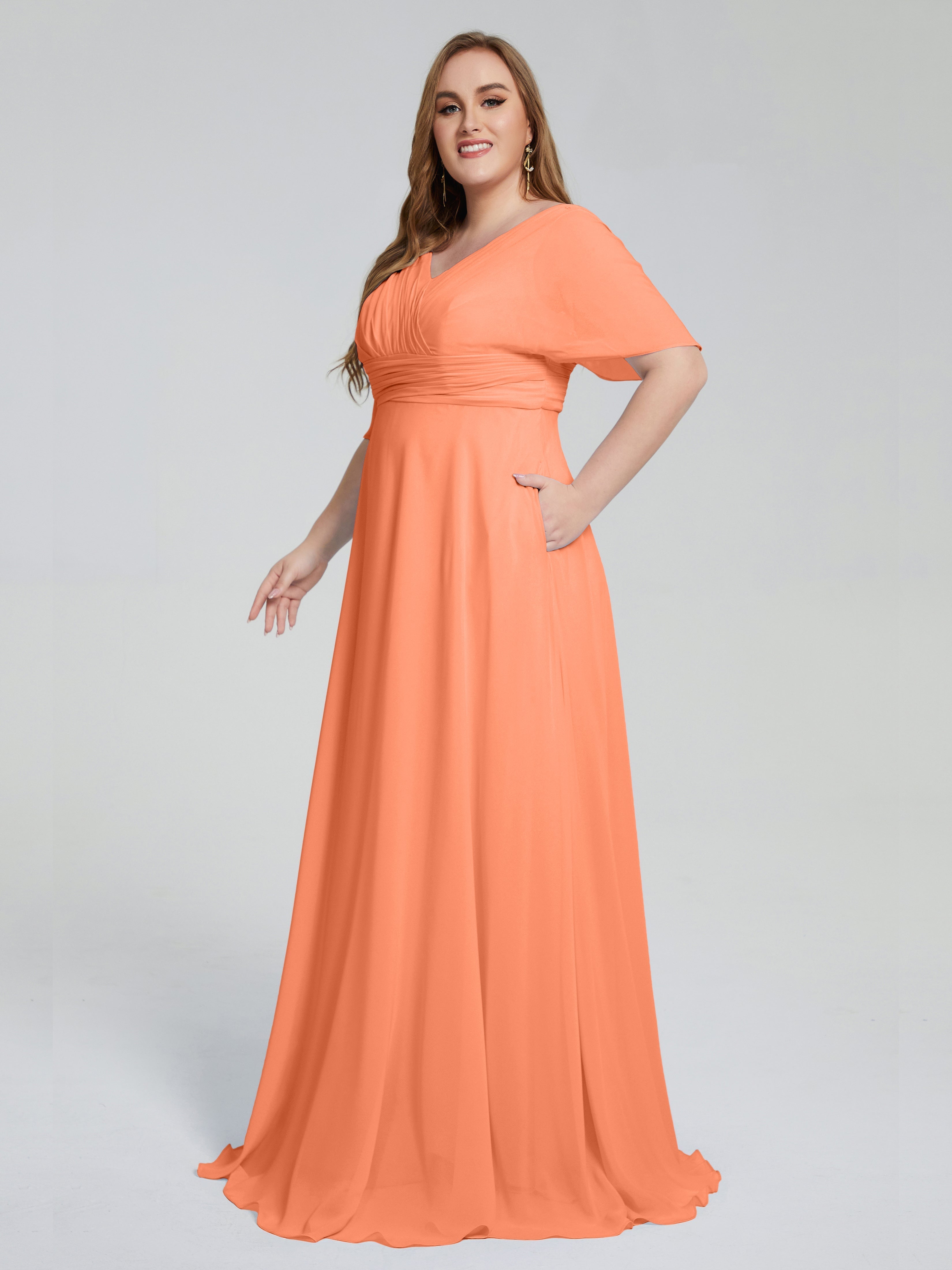 Daniela Sweep Train Plus Size Bridesmaid Dresses with Sleeves