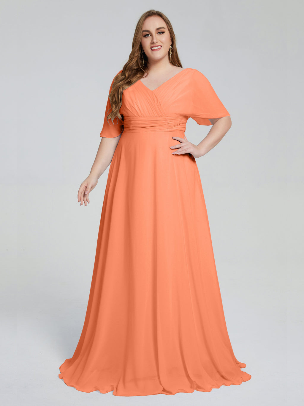 Daniela Sweep Train Plus Size Bridesmaid Dresses with Sleeves
