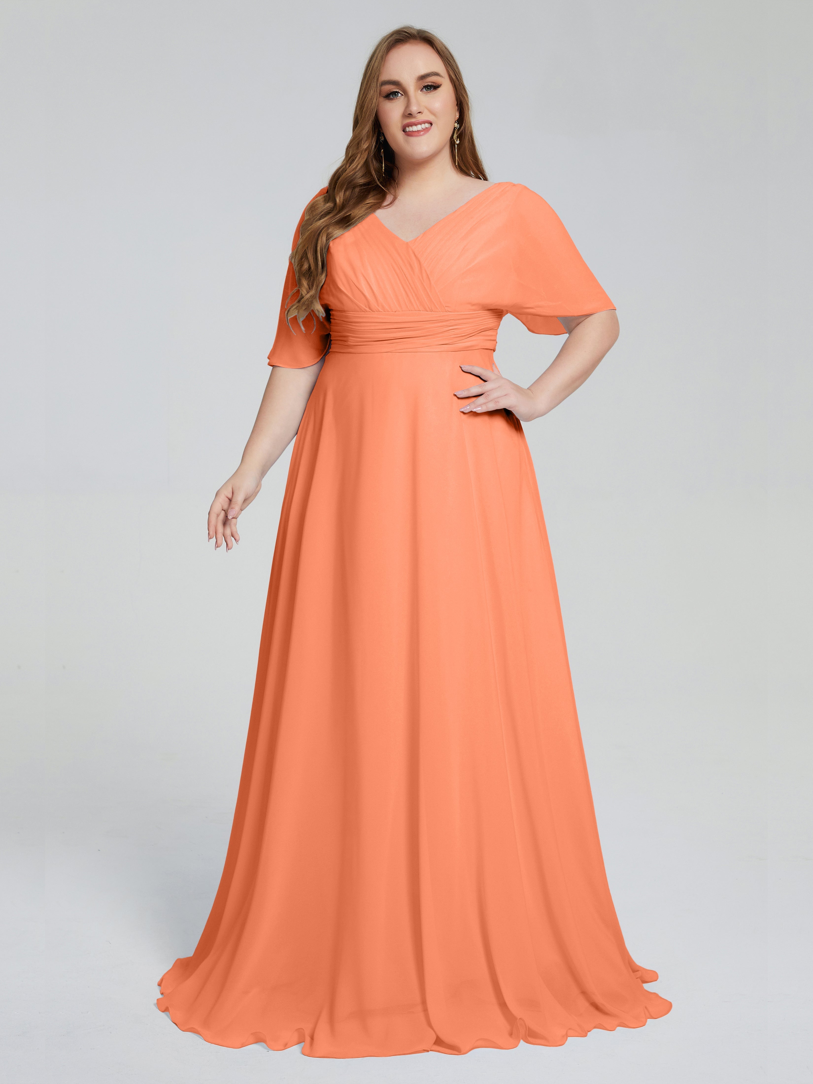 Daniela Sweep Train Plus Size Bridesmaid Dresses with Sleeves