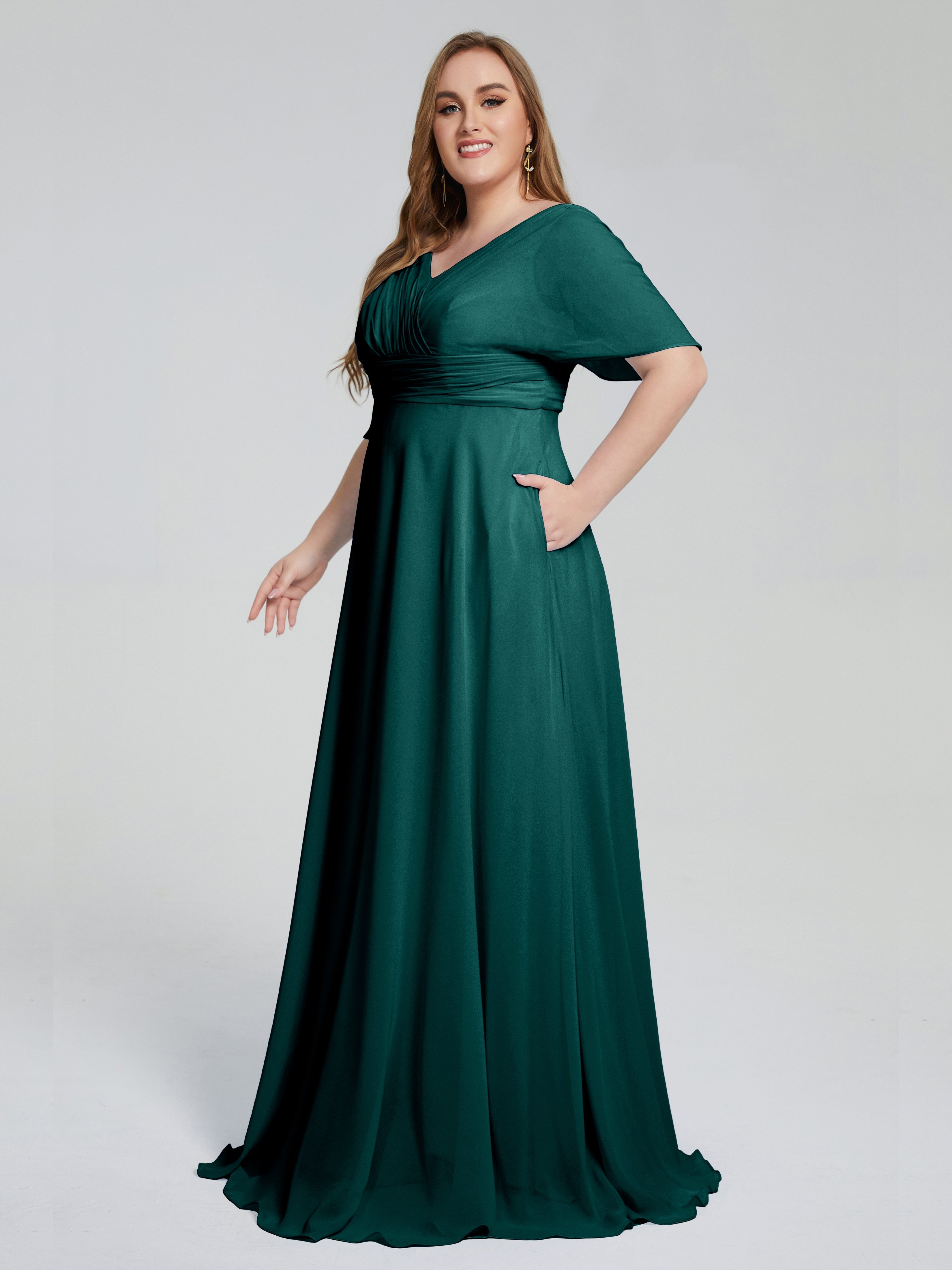 Daniela Sweep Train Plus Size Bridesmaid Dresses with Sleeves