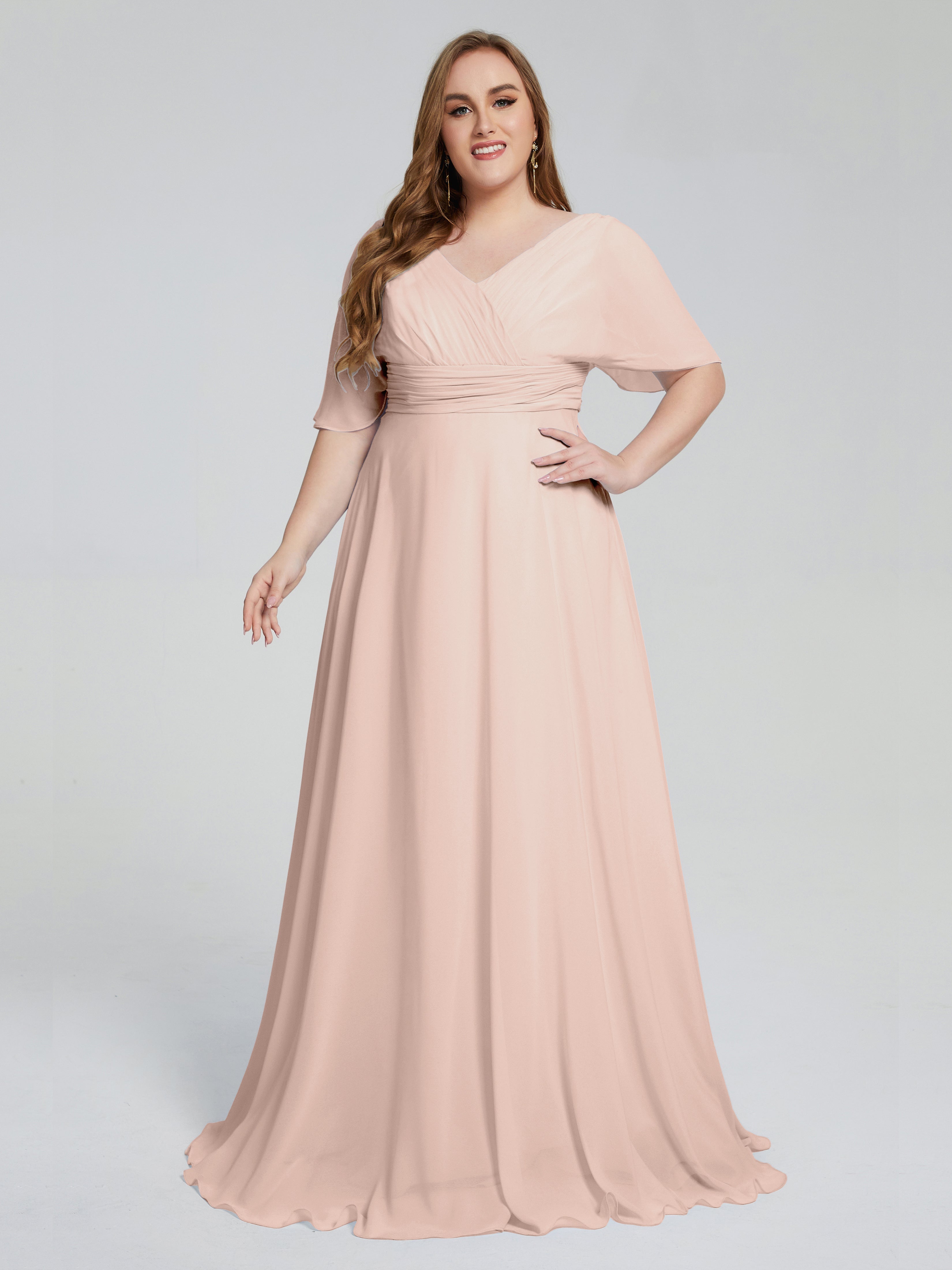 Daniela Sweep Train Plus Size Bridesmaid Dresses with Sleeves