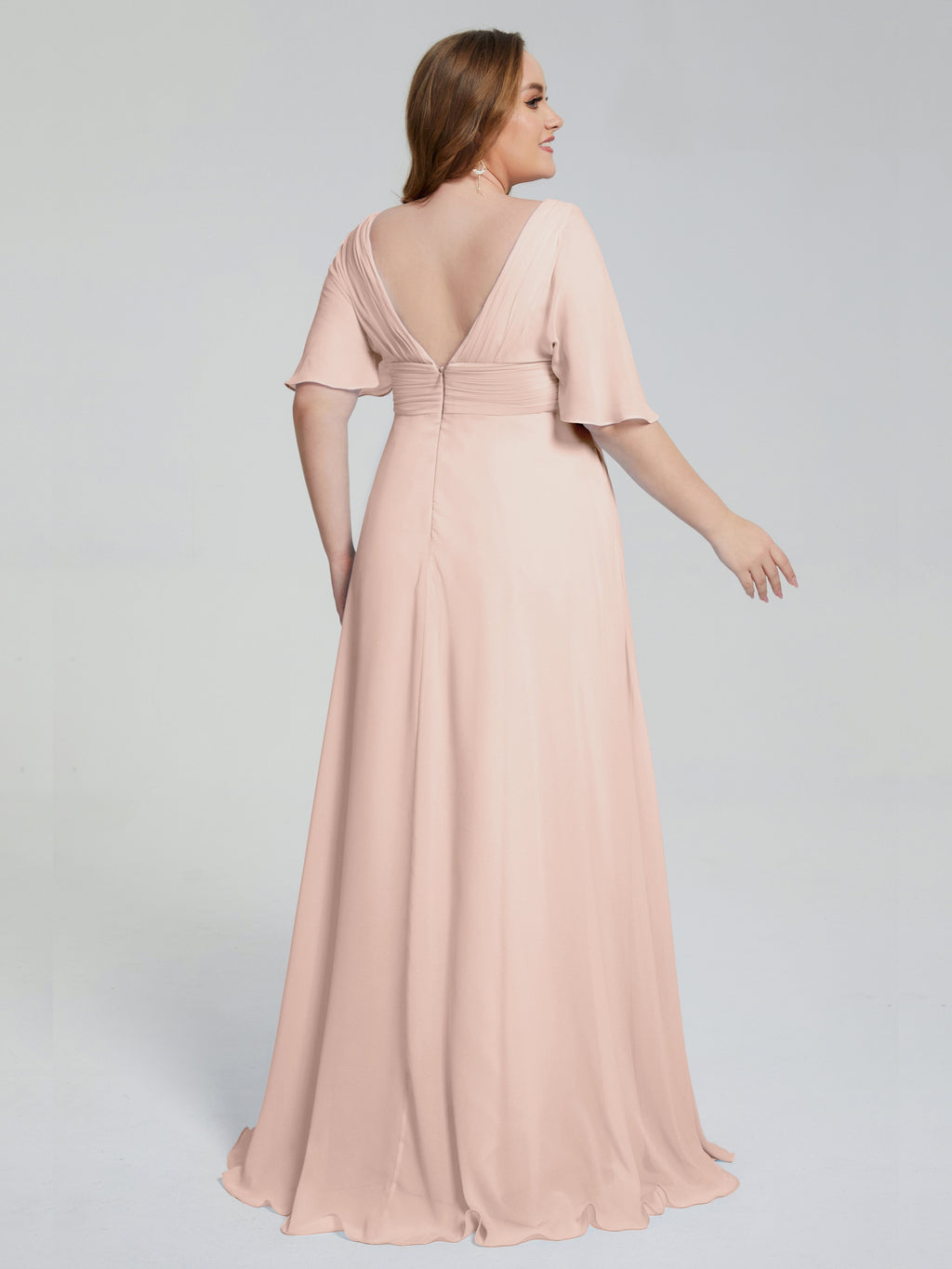 Daniela Sweep Train Plus Size Bridesmaid Dresses with Sleeves