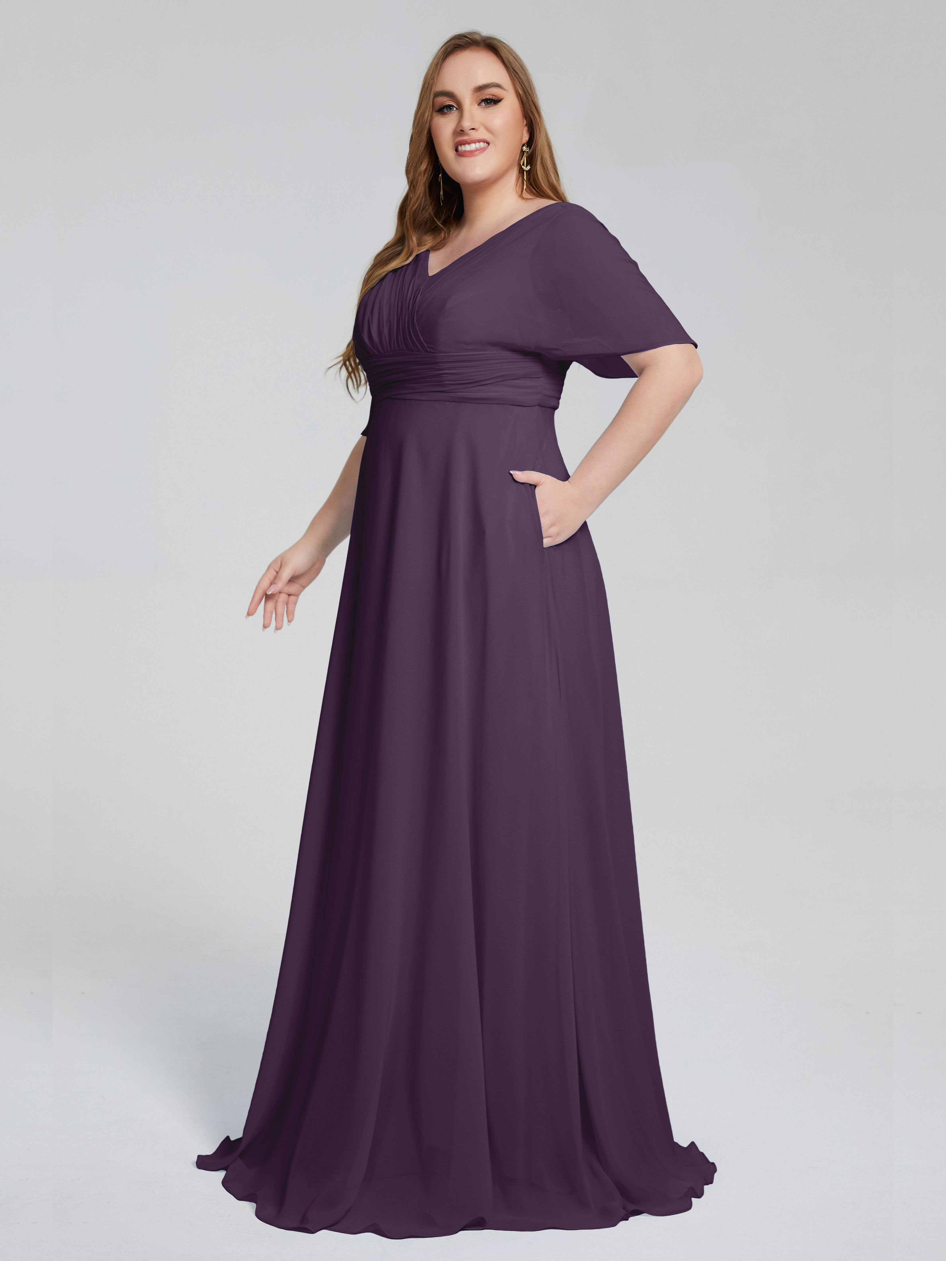 Daniela Sweep Train Plus Size Bridesmaid Dresses with Sleeves
