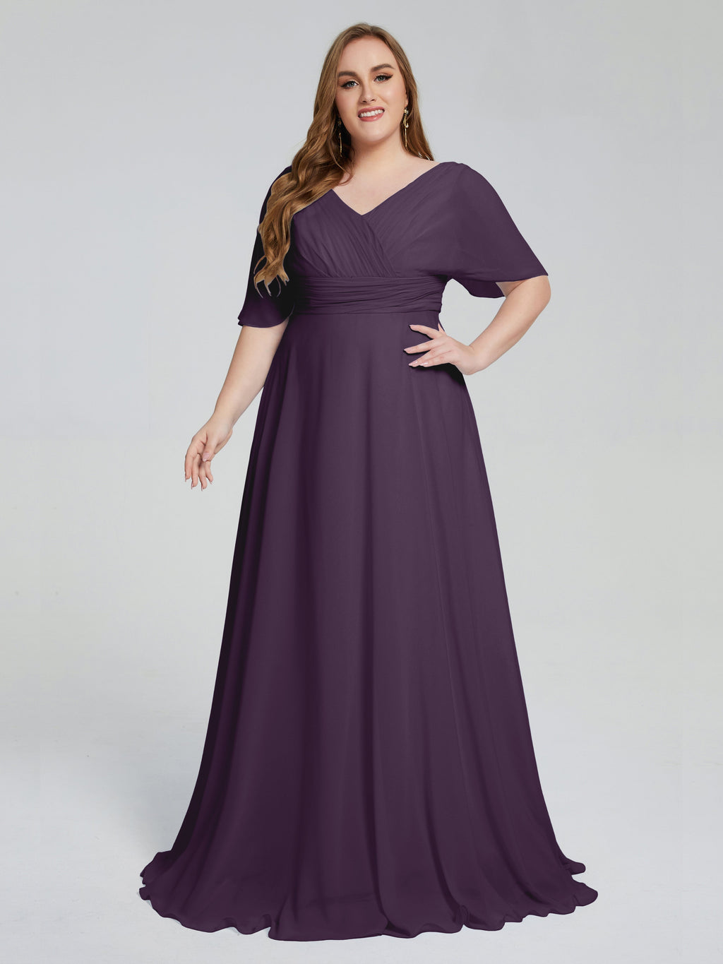 Daniela Sweep Train Plus Size Bridesmaid Dresses with Sleeves