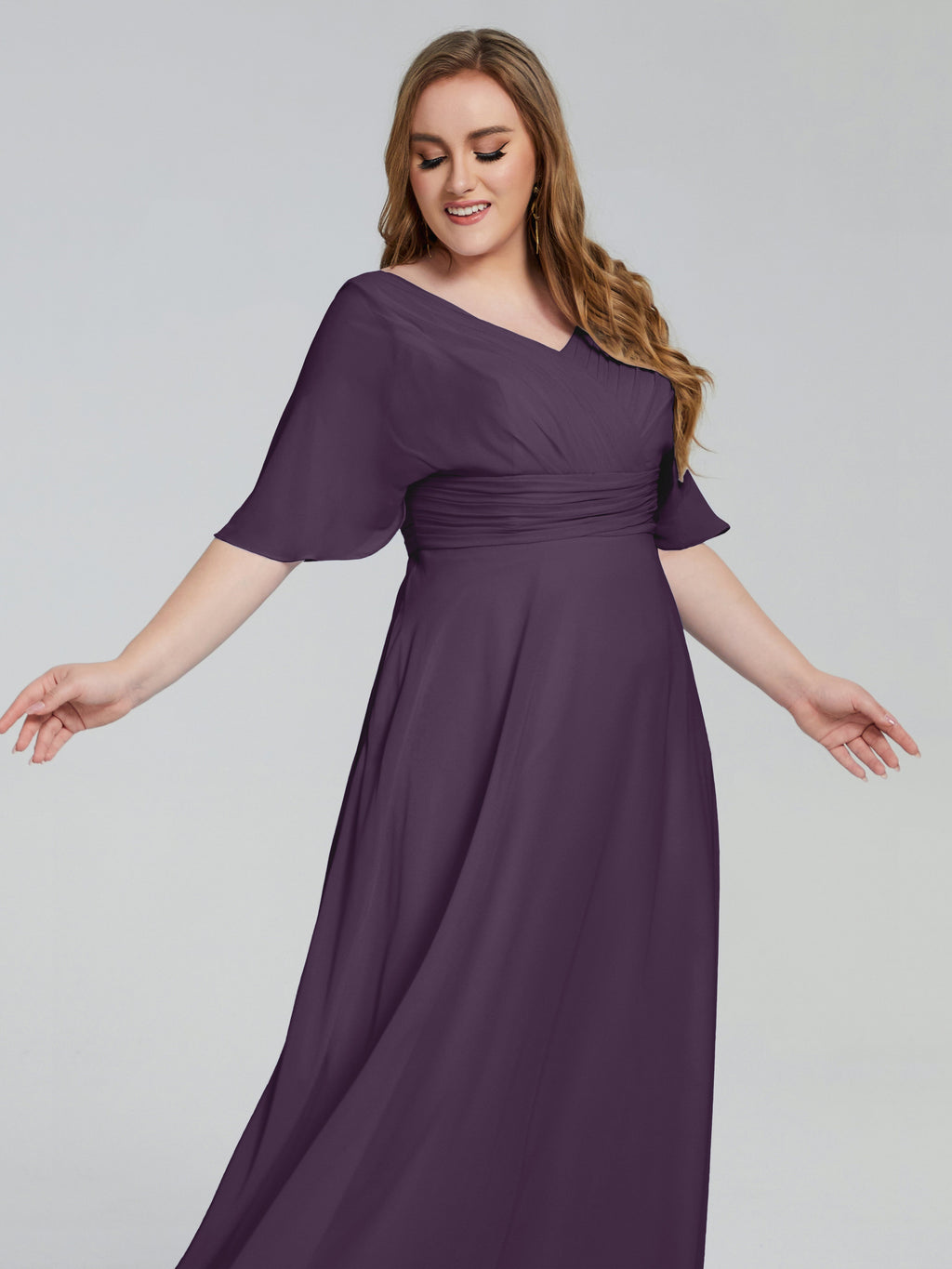 Daniela Sweep Train Plus Size Bridesmaid Dresses with Sleeves