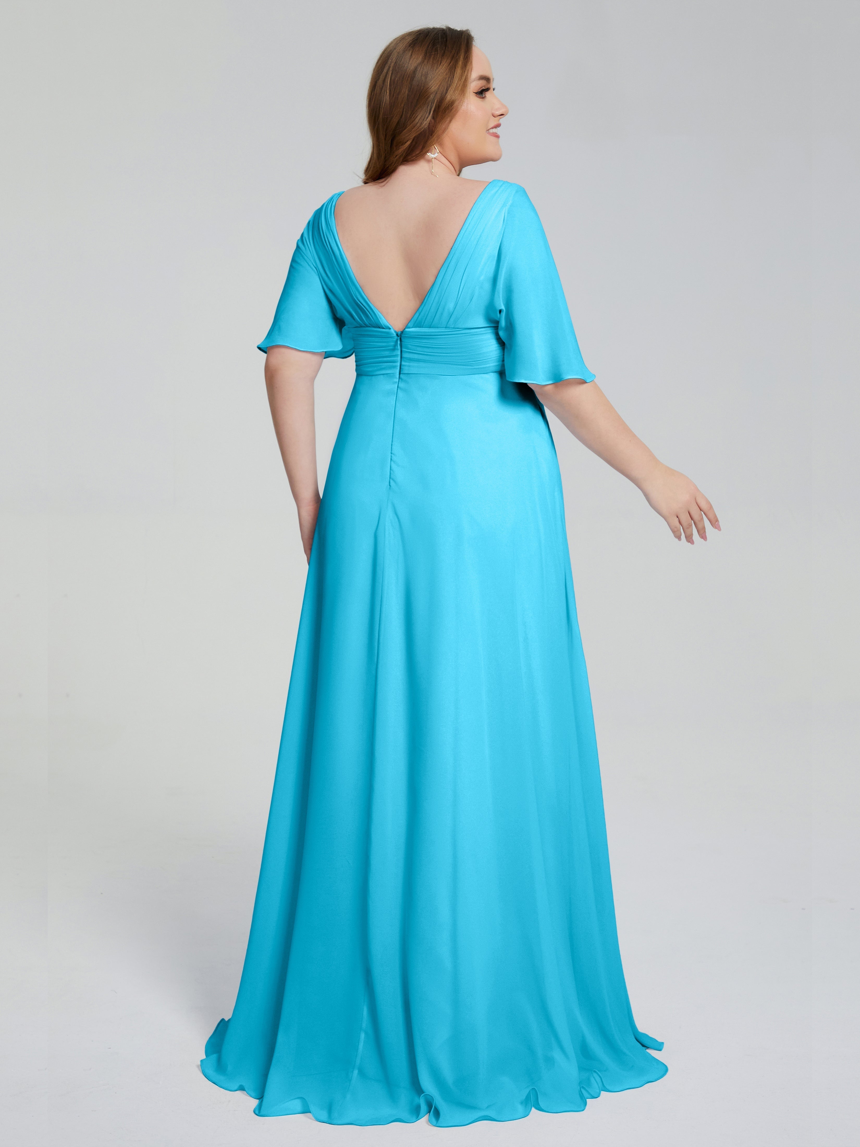 Daniela Sweep Train Plus Size Bridesmaid Dresses with Sleeves