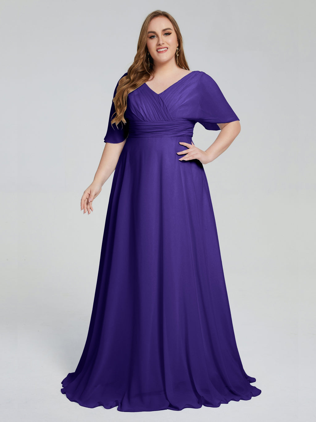 Daniela Sweep Train Plus Size Bridesmaid Dresses with Sleeves