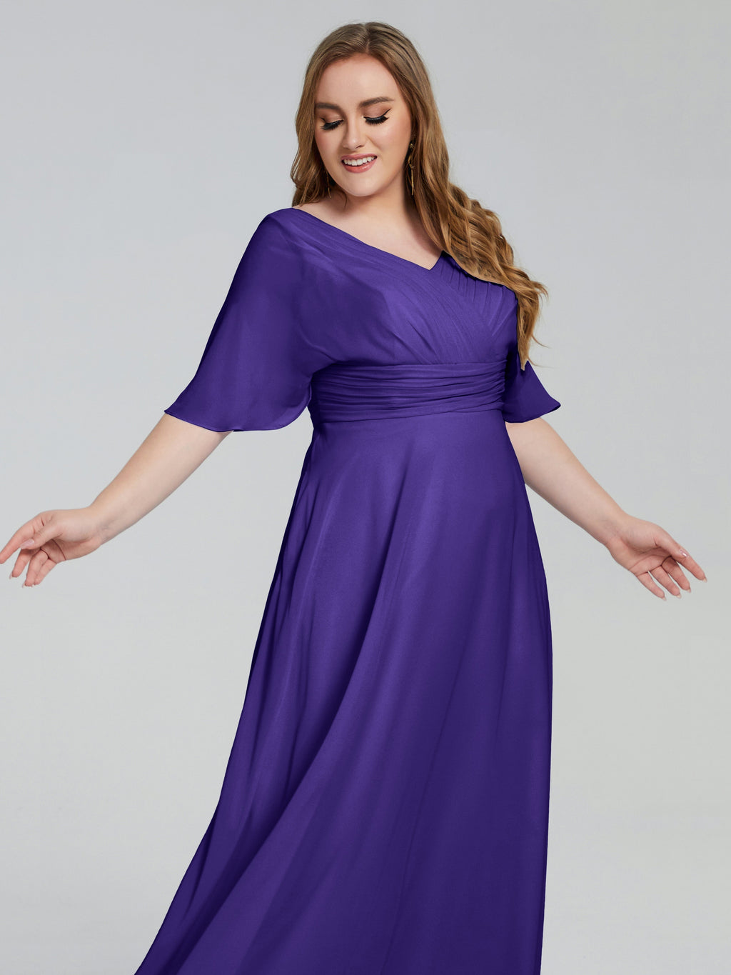 Daniela Sweep Train Plus Size Bridesmaid Dresses with Sleeves