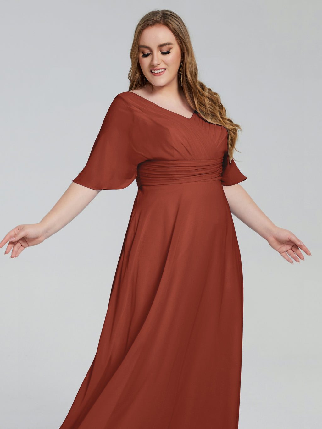 Daniela Sweep Train Plus Size Bridesmaid Dresses with Sleeves