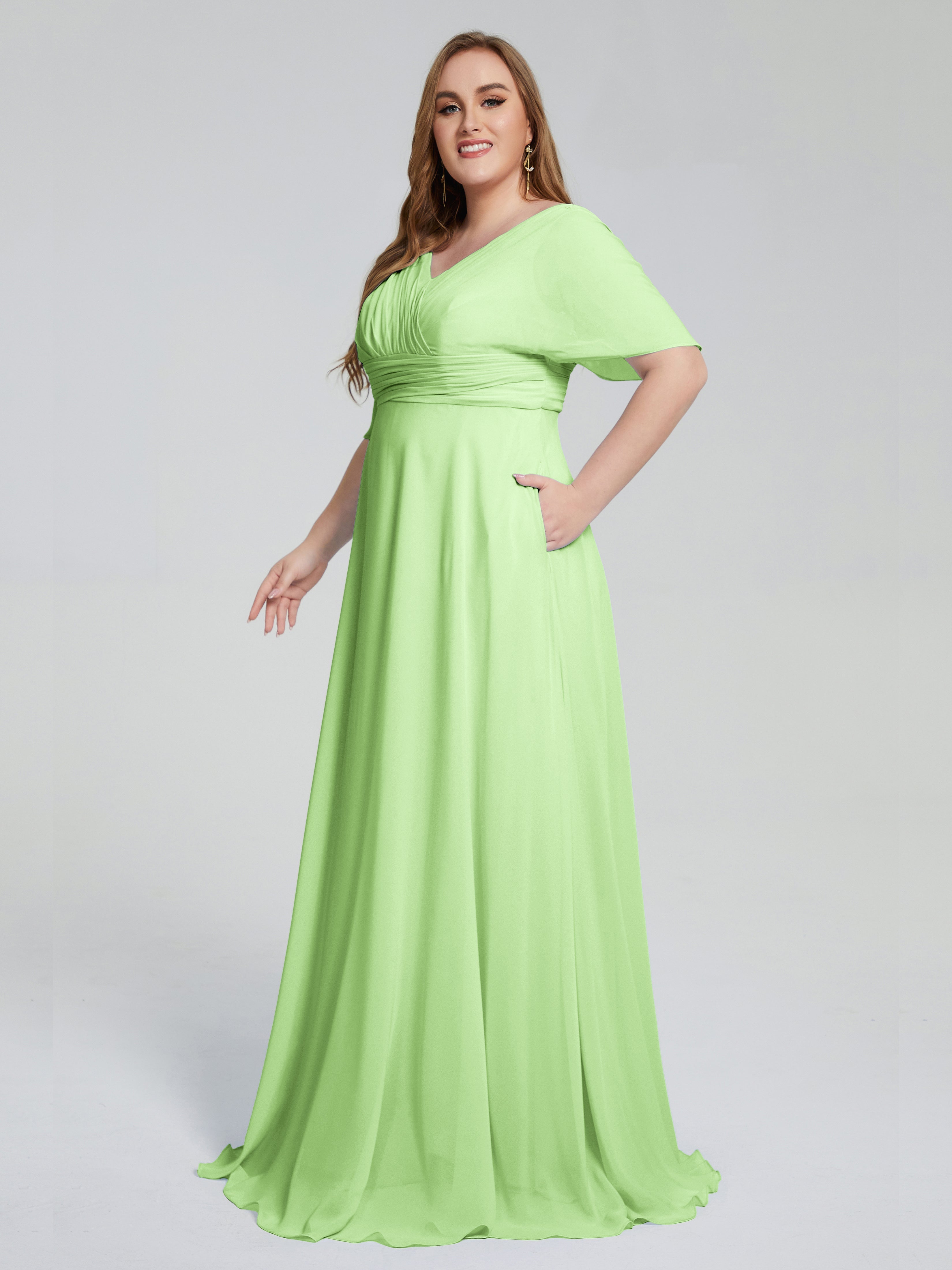 Daniela Sweep Train Plus Size Bridesmaid Dresses with Sleeves