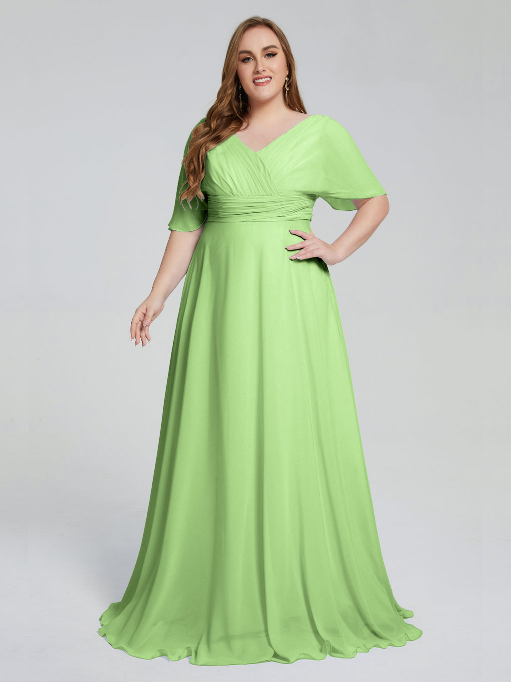 Daniela Sweep Train Plus Size Bridesmaid Dresses with Sleeves