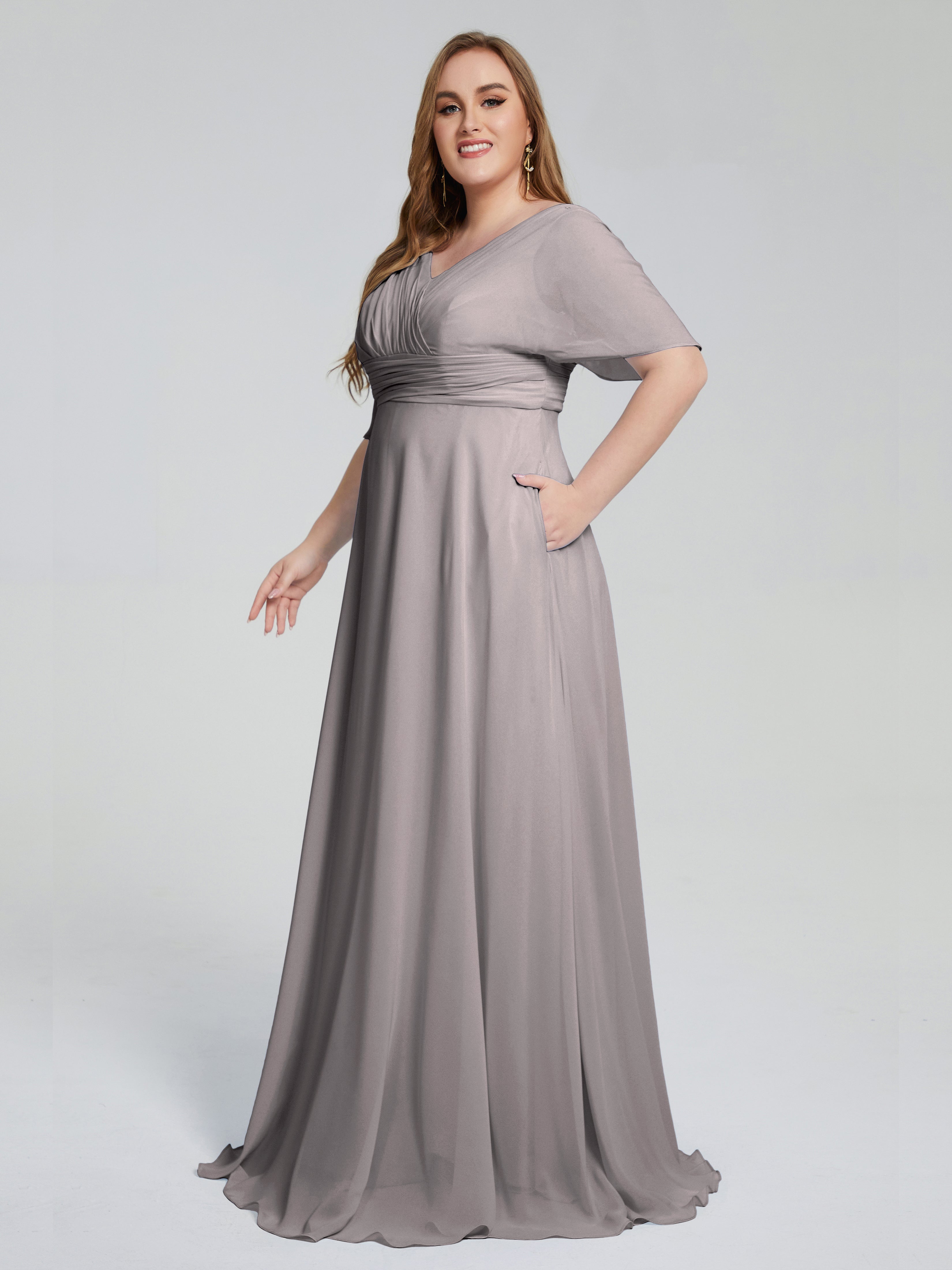 Daniela Sweep Train Plus Size Bridesmaid Dresses with Sleeves