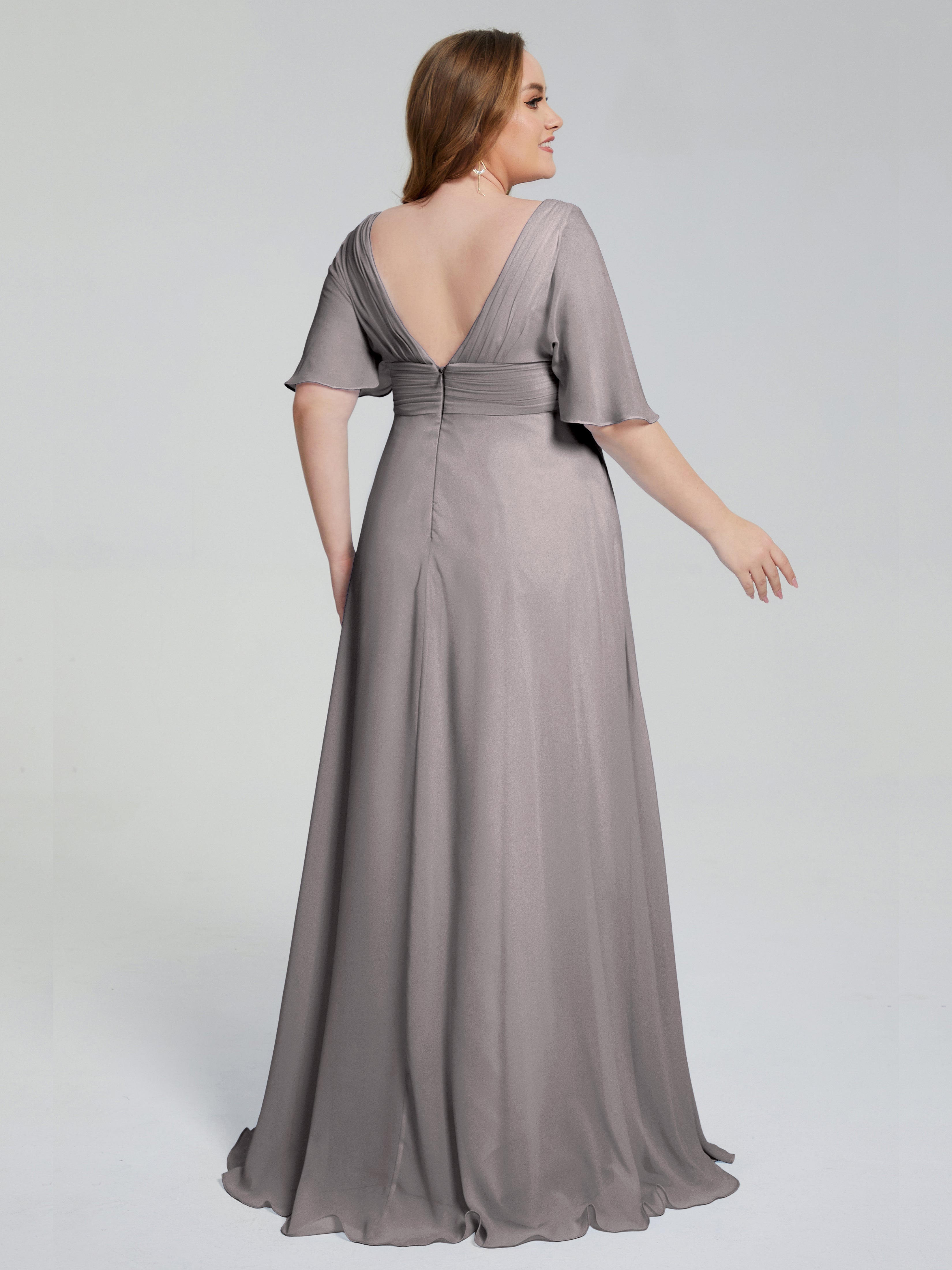 Daniela Sweep Train Plus Size Bridesmaid Dresses with Sleeves