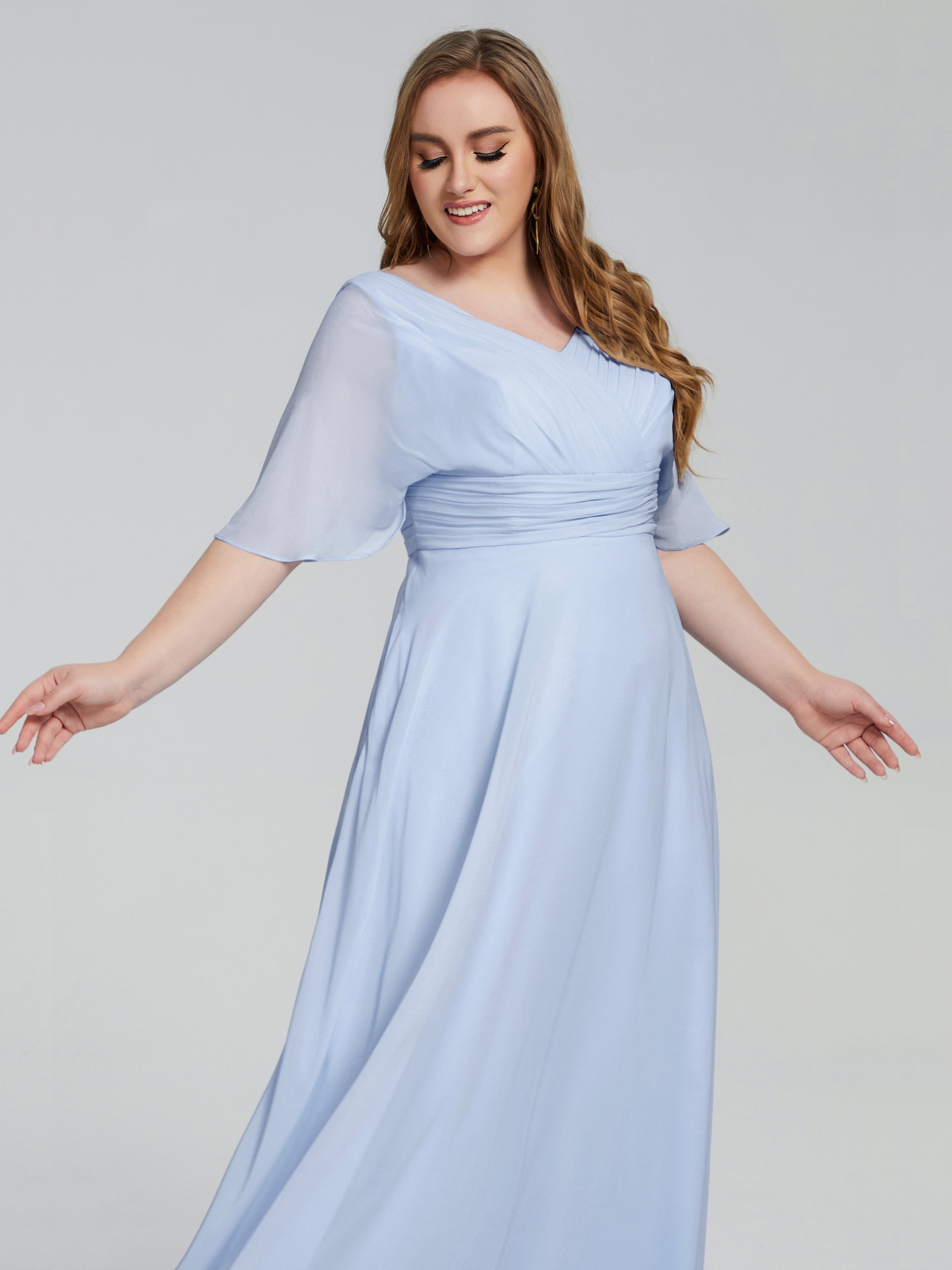 Daniela Sweep Train Plus Size Bridesmaid Dresses with Sleeves