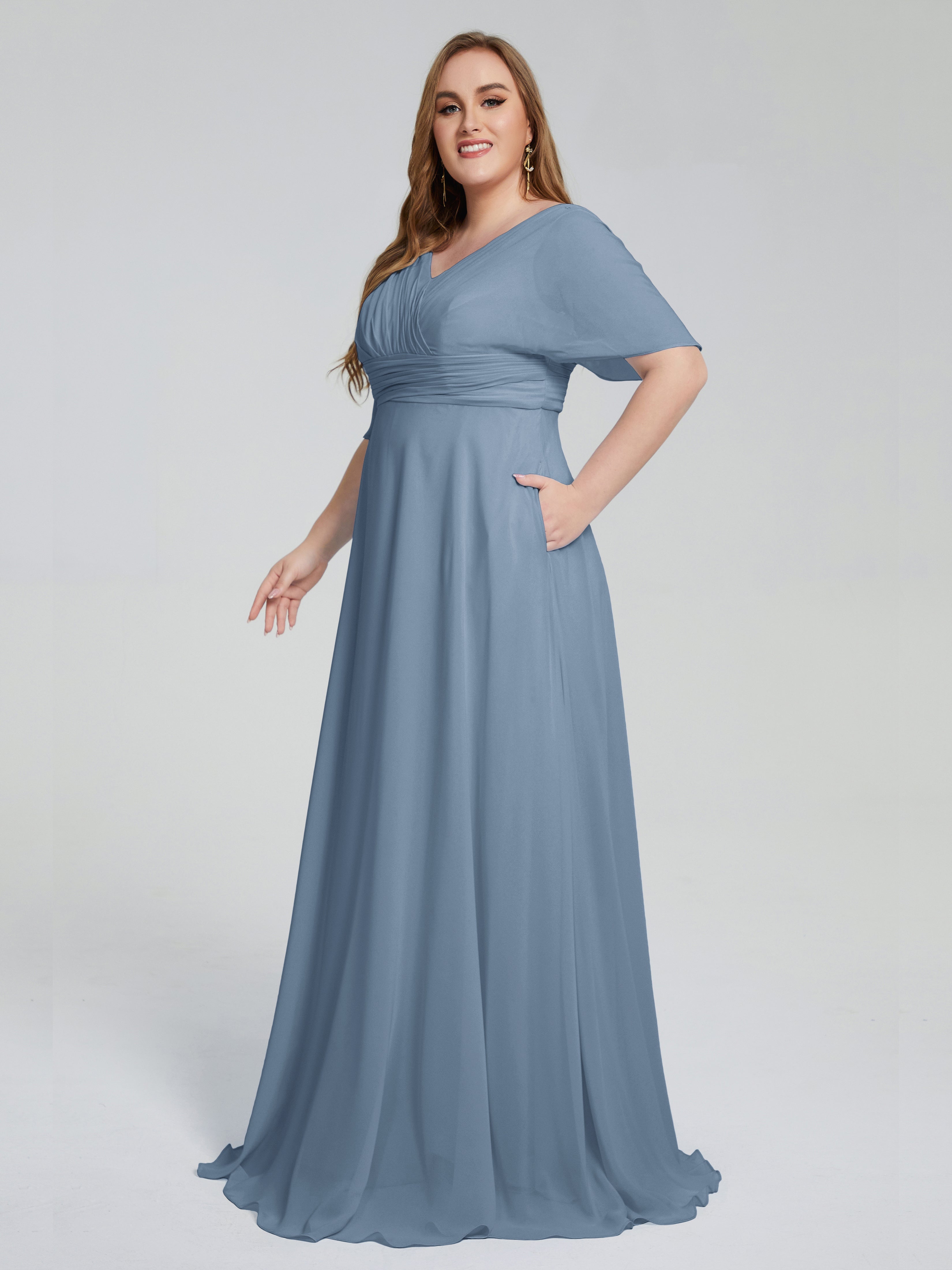 Daniela Sweep Train Plus Size Bridesmaid Dresses with Sleeves