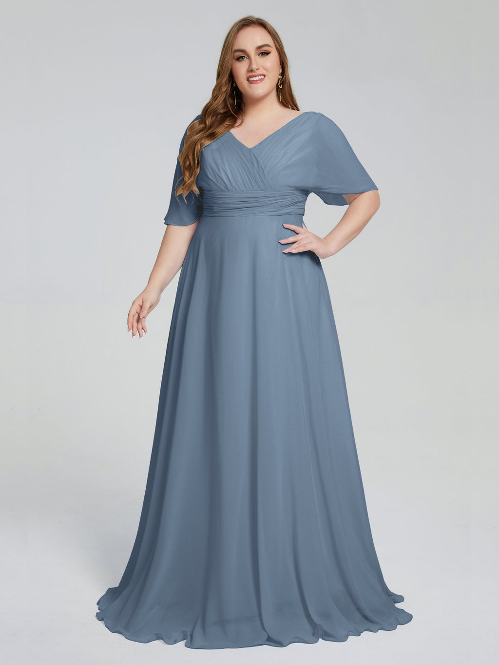 Daniela Sweep Train Plus Size Bridesmaid Dresses with Sleeves