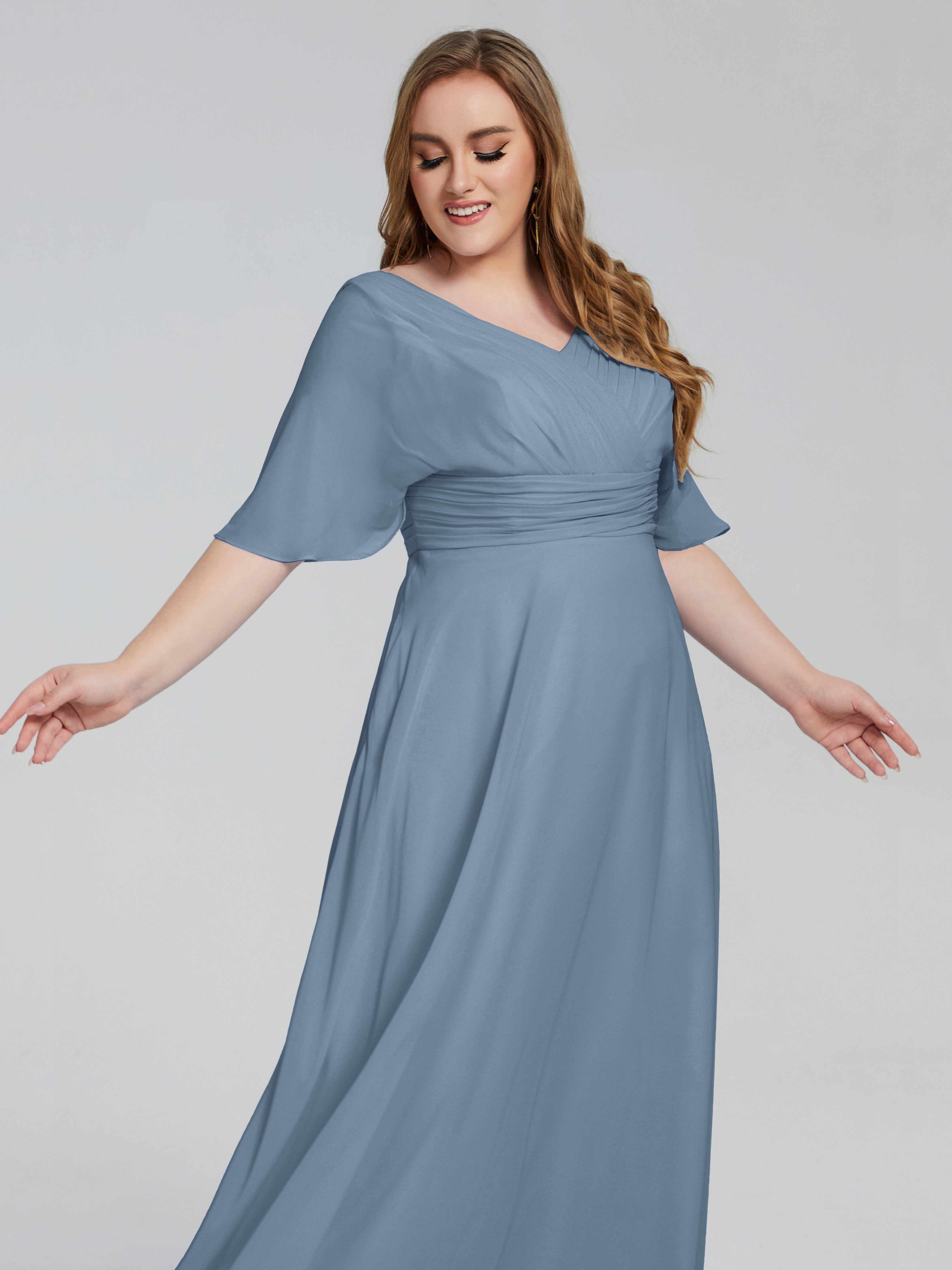 Daniela Sweep Train Plus Size Bridesmaid Dresses with Sleeves