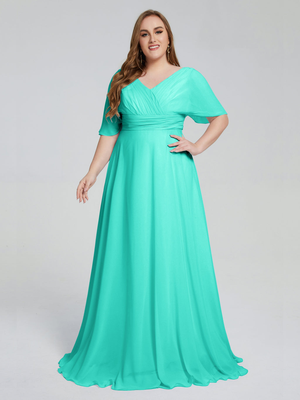 Daniela Sweep Train Plus Size Bridesmaid Dresses with Sleeves