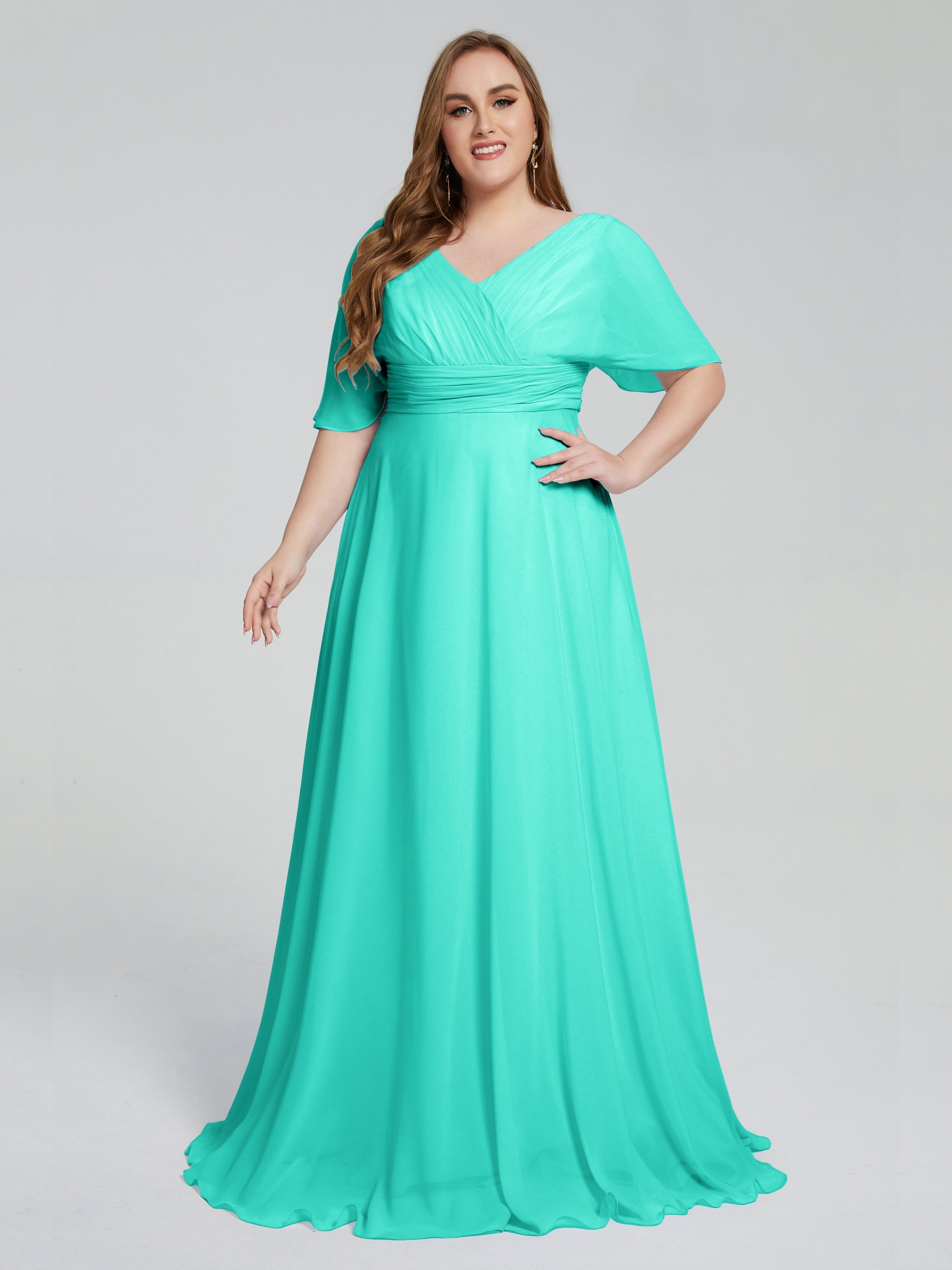 Daniela Sweep Train Plus Size Bridesmaid Dresses with Sleeves