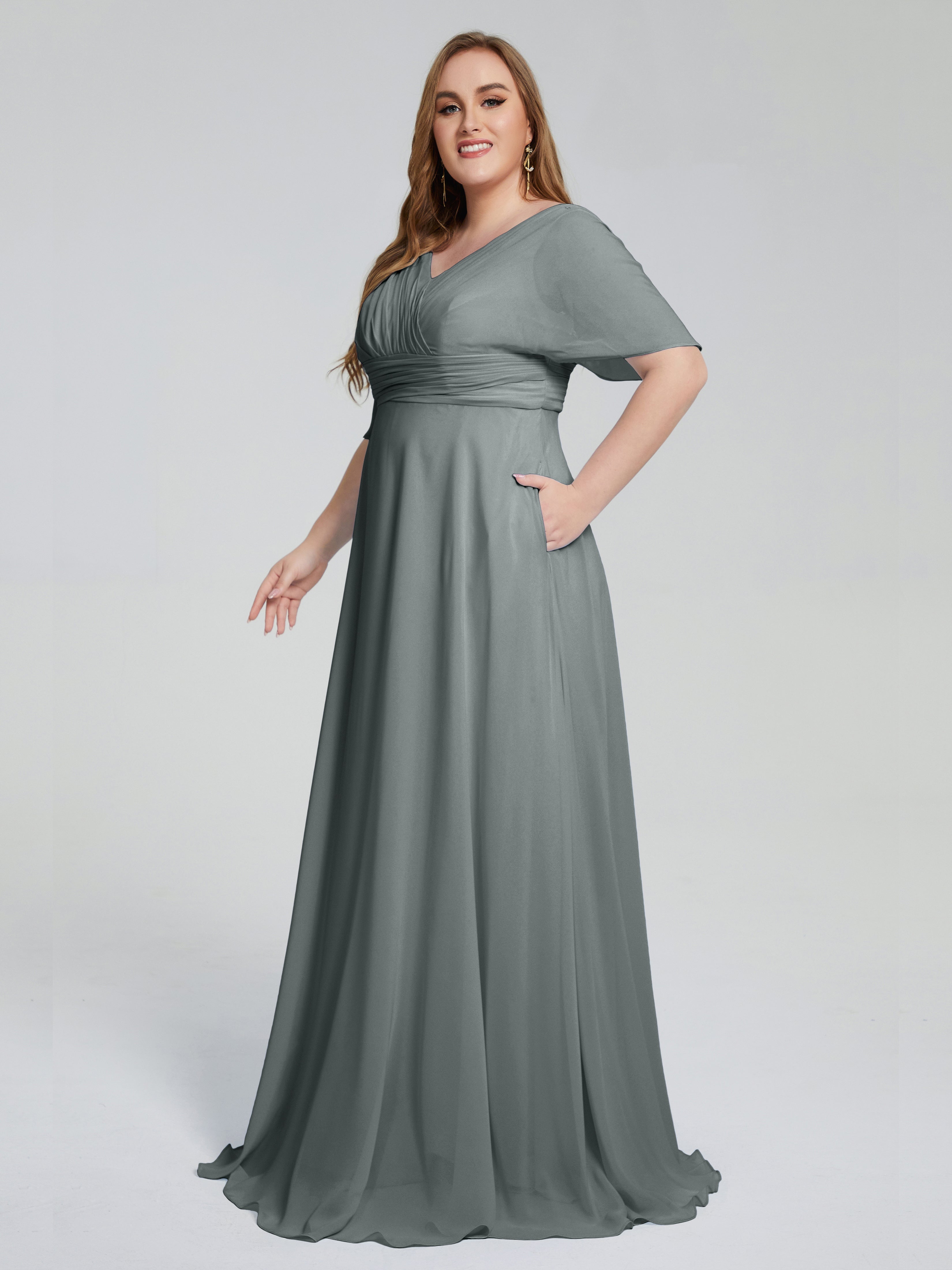 Daniela Sweep Train Plus Size Bridesmaid Dresses with Sleeves