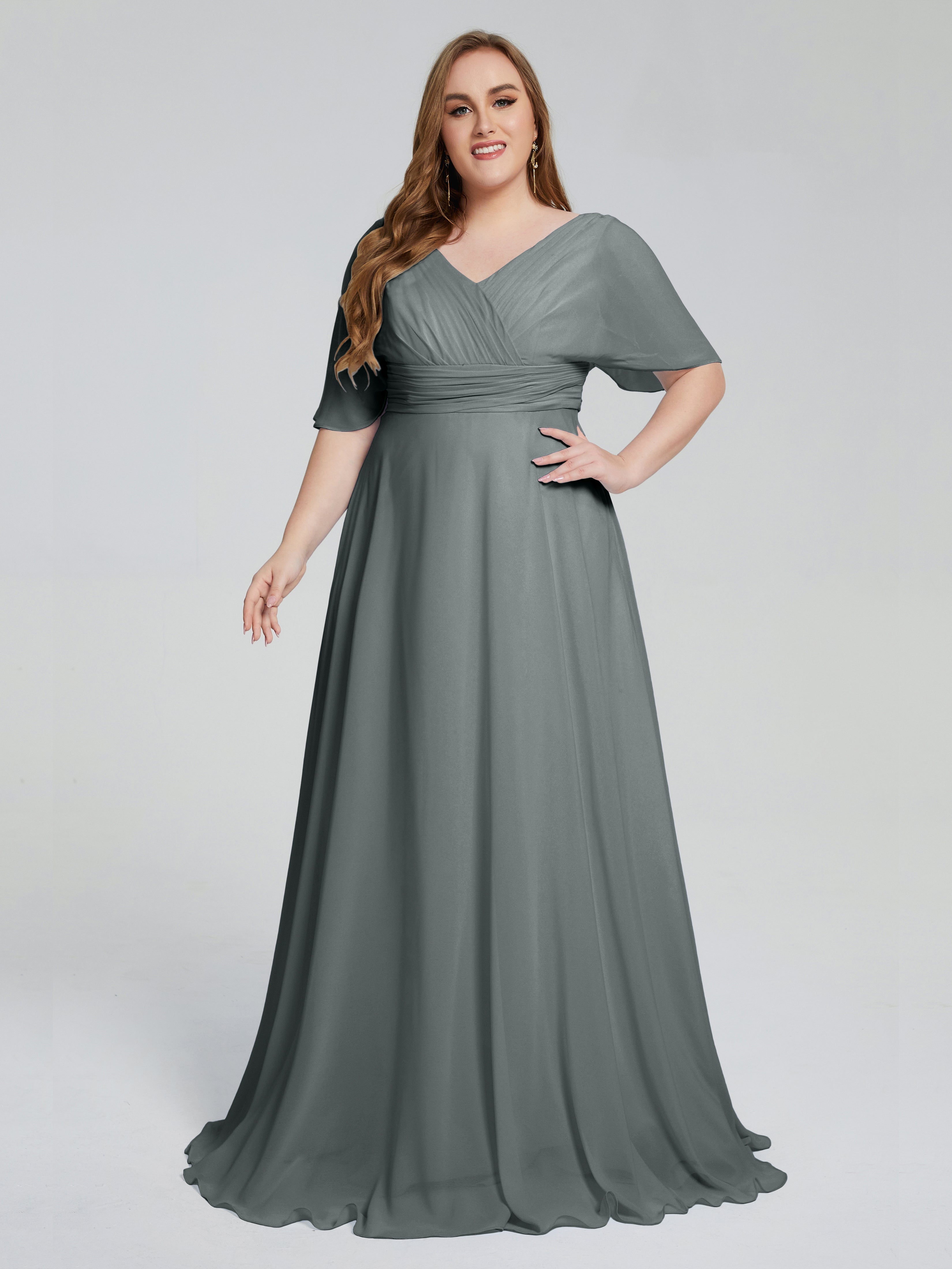 Daniela Sweep Train Plus Size Bridesmaid Dresses with Sleeves