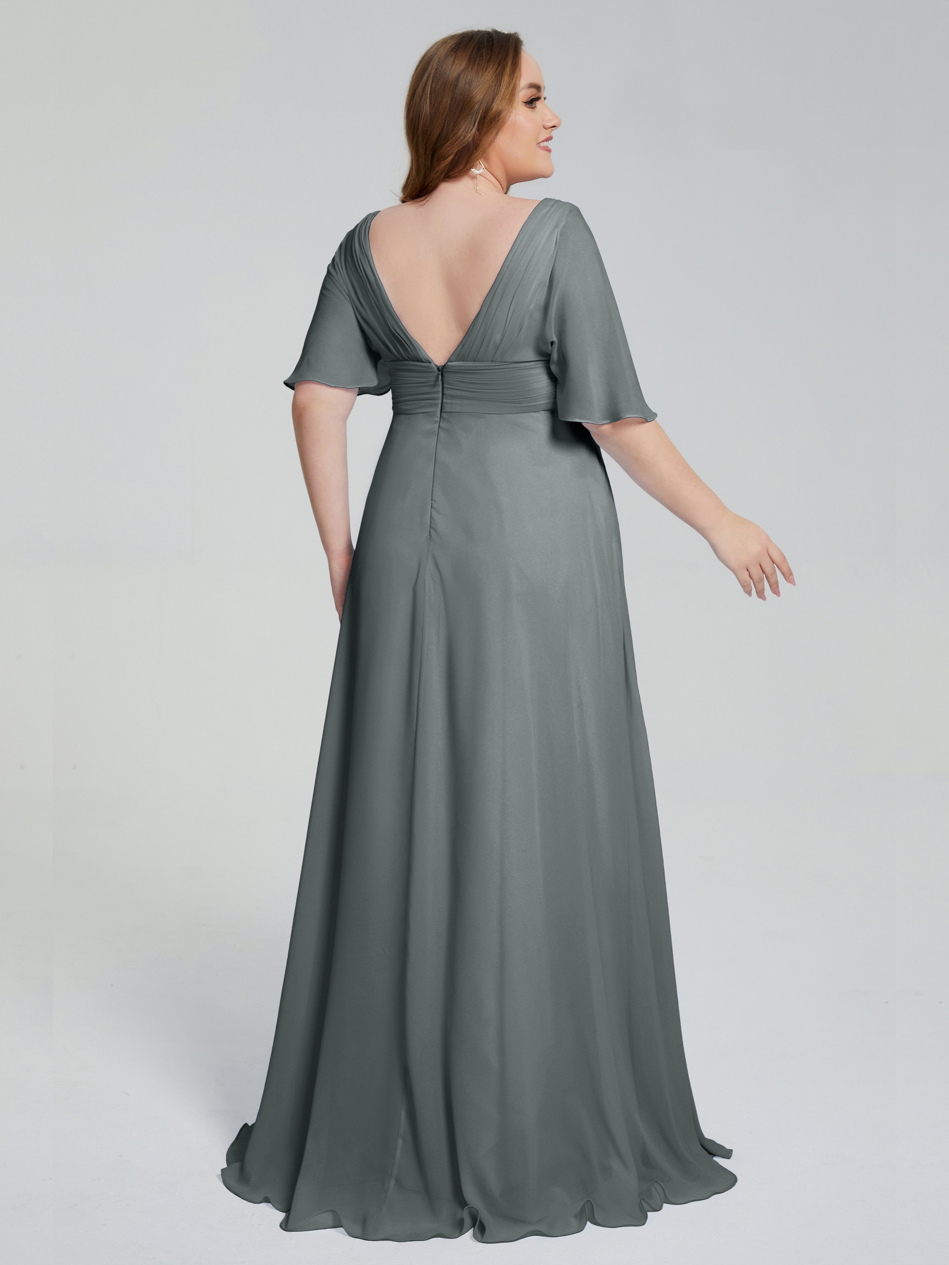 Daniela Sweep Train Plus Size Bridesmaid Dresses with Sleeves