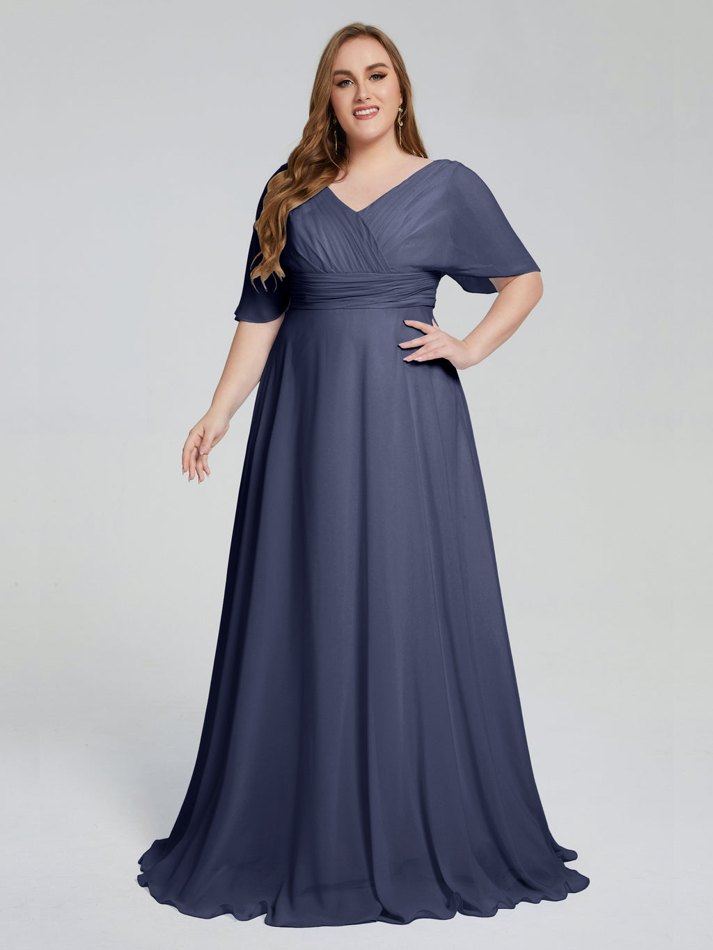 Daniela Sweep Train Plus Size Bridesmaid Dresses with Sleeves