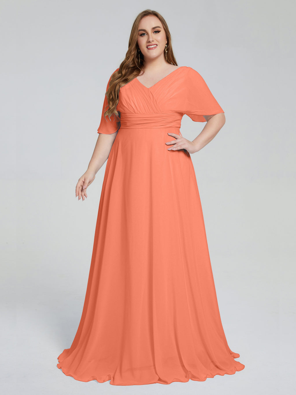 Daniela Sweep Train Plus Size Bridesmaid Dresses with Sleeves