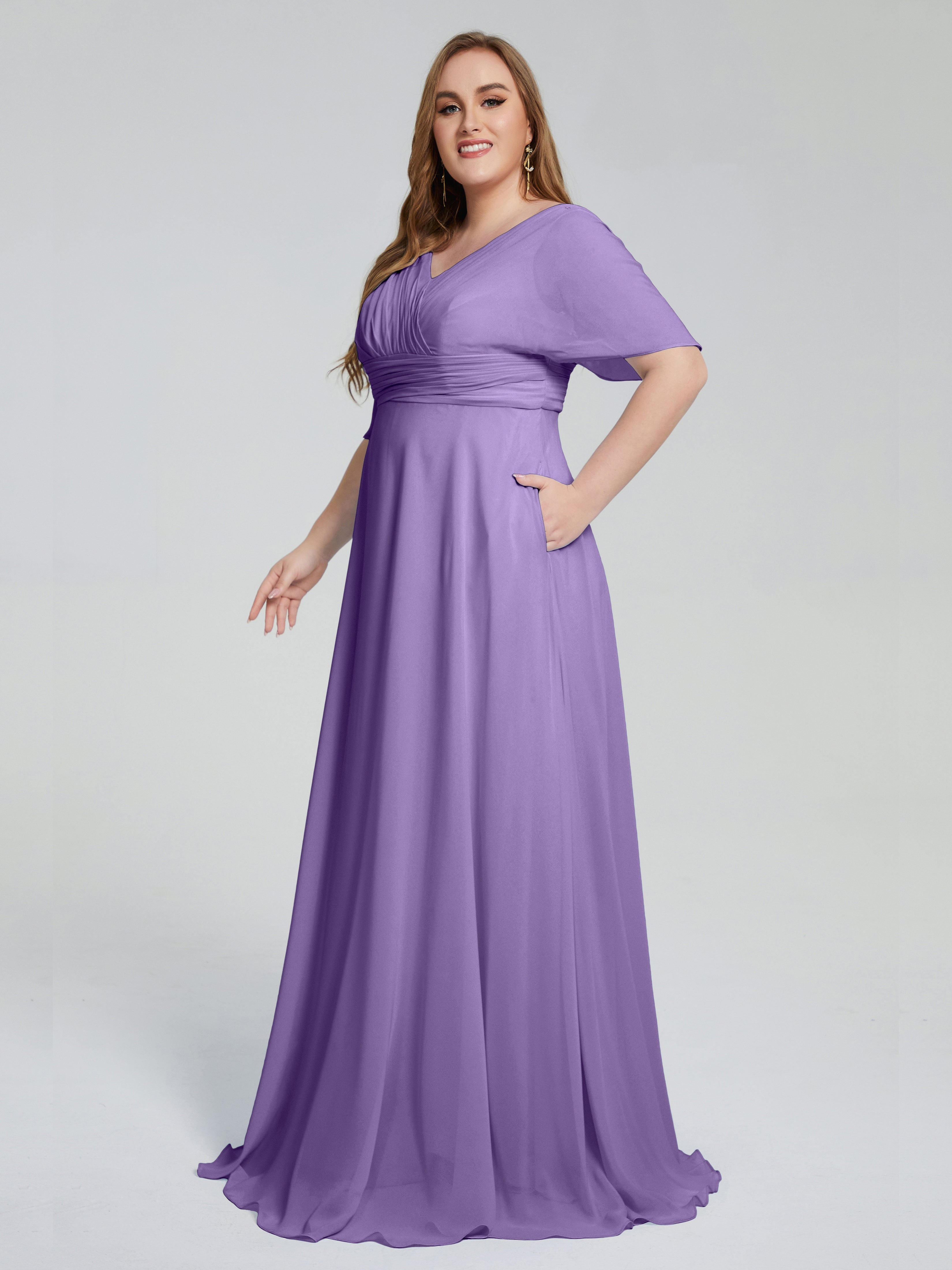 Daniela Sweep Train Plus Size Bridesmaid Dresses with Sleeves