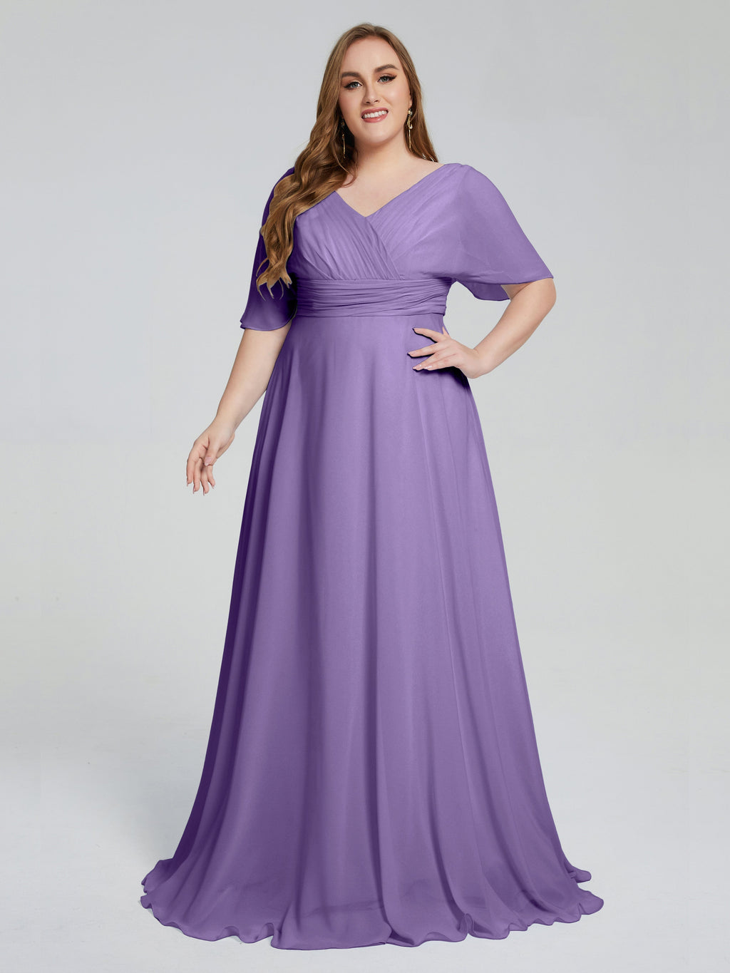 Daniela Sweep Train Plus Size Bridesmaid Dresses with Sleeves