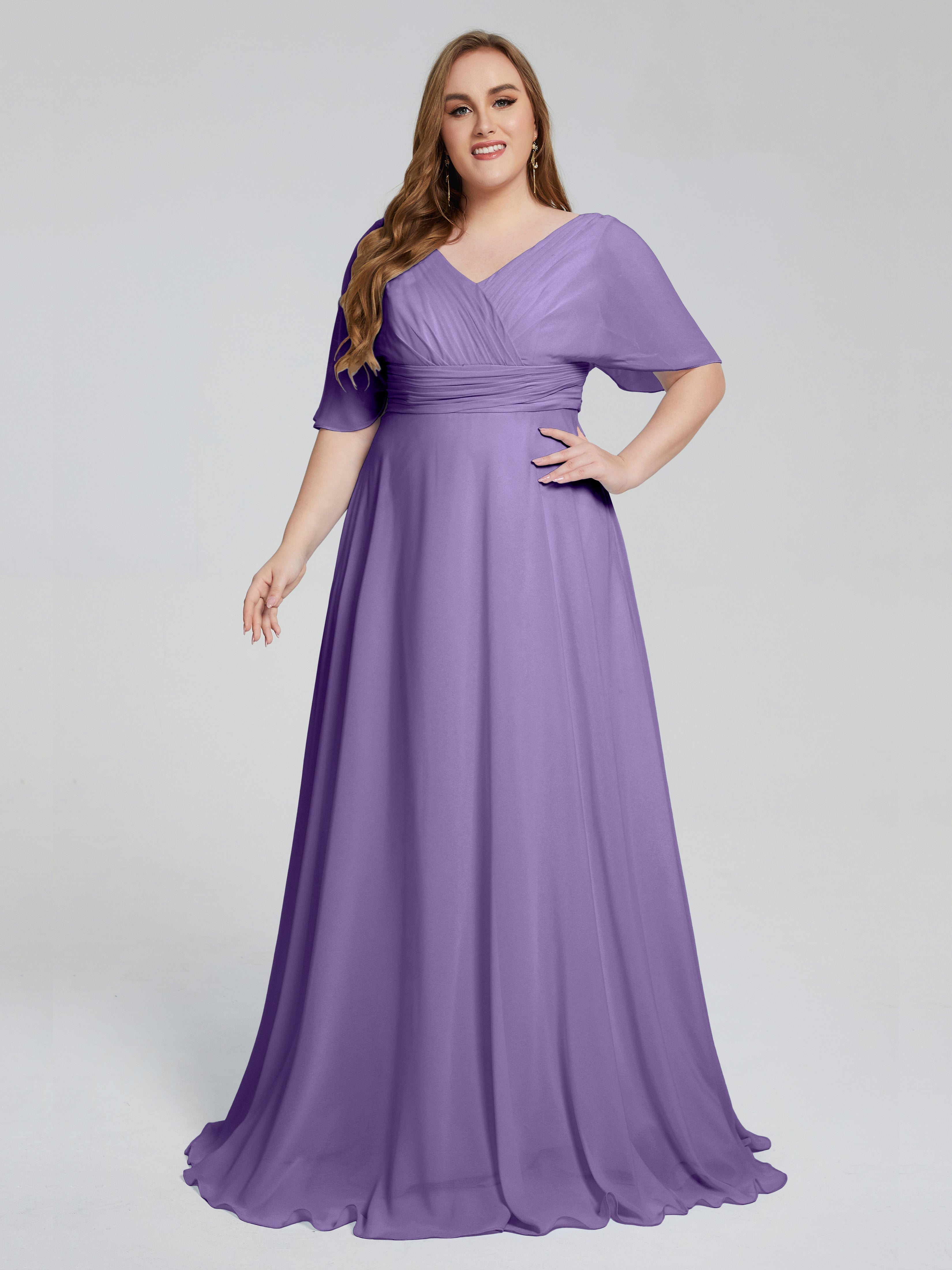 Daniela Sweep Train Plus Size Bridesmaid Dresses with Sleeves