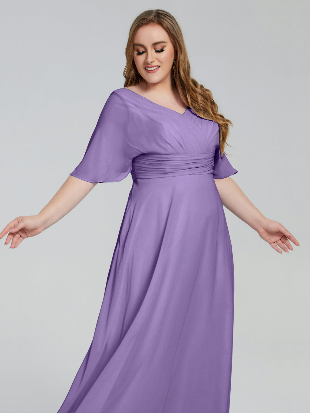 Daniela Sweep Train Plus Size Bridesmaid Dresses with Sleeves